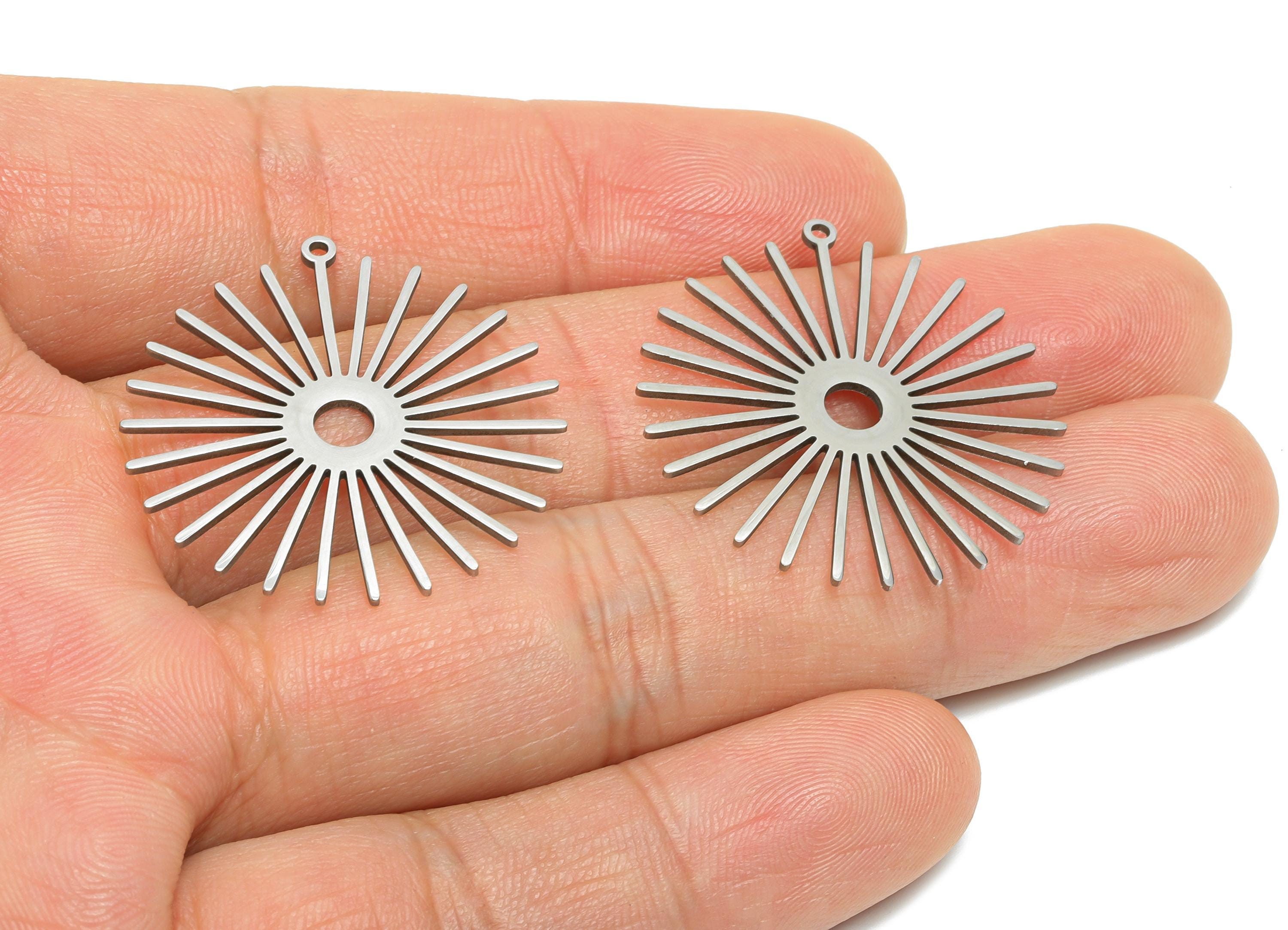 Stainless Steel Sun Charm - Geometric Sunray Connector - Modern Sunburst Jewelry Making - Sun Rays Necklace Charm - 31x29x0.98mm - SS2621 - DOMEDBAZAAR