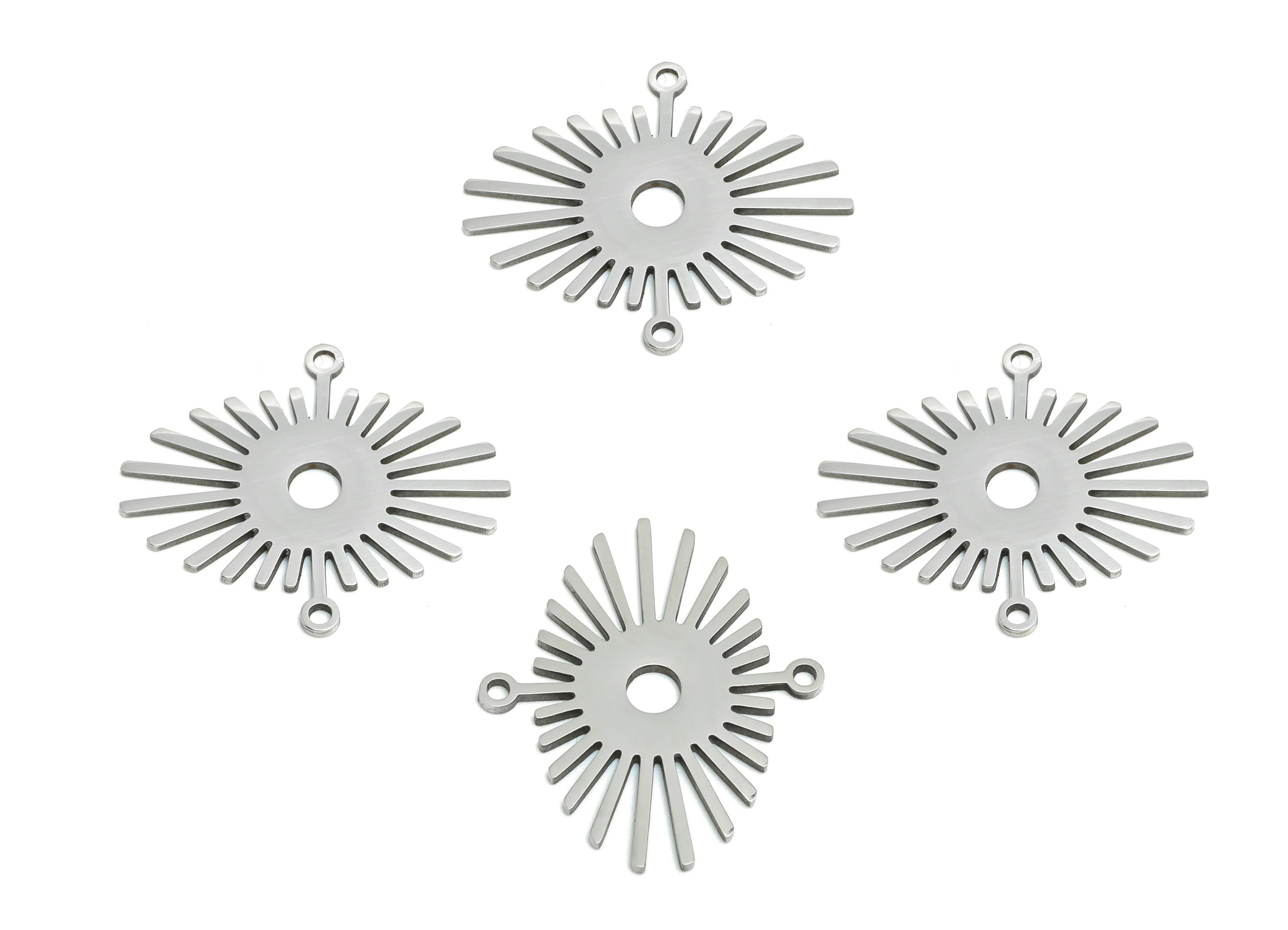 Steel Sunshine Connector - Stainless Steel Sunburst Charm - Geometric Sunburst Jewelry - Radiant Sun Necklace Charm - 23x20x0.98mm - SS2610 - DOMEDBAZAAR