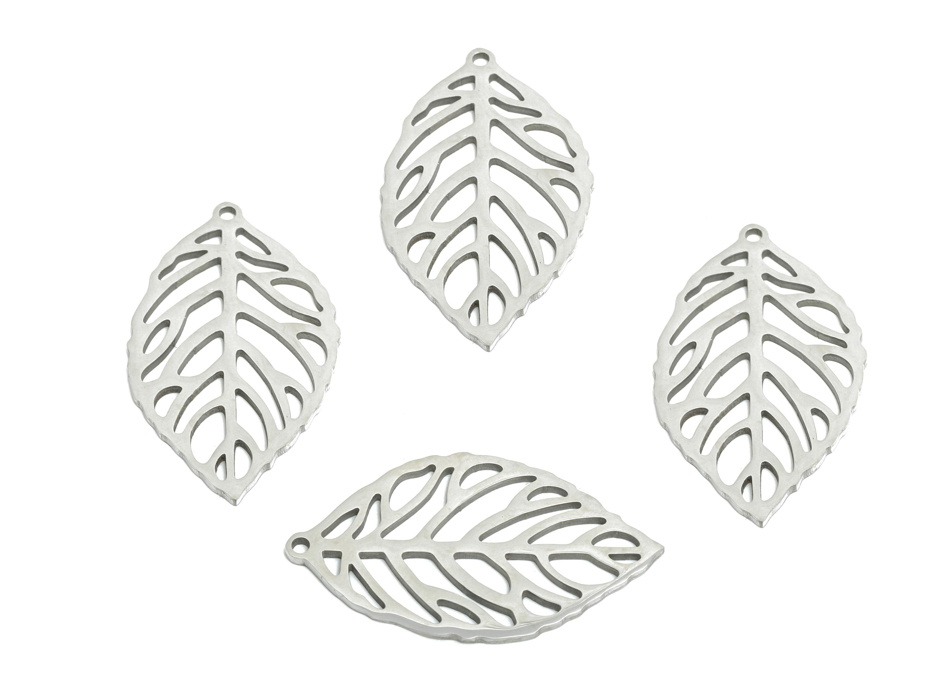Steel Leaf Charms - Hollow Leaf Pendant For Jewelry Making - Classic Botanical Charm - Cutout Pendant For DIY Craft - 27x15x0.98mm - SS2531 - DOMEDBAZAAR