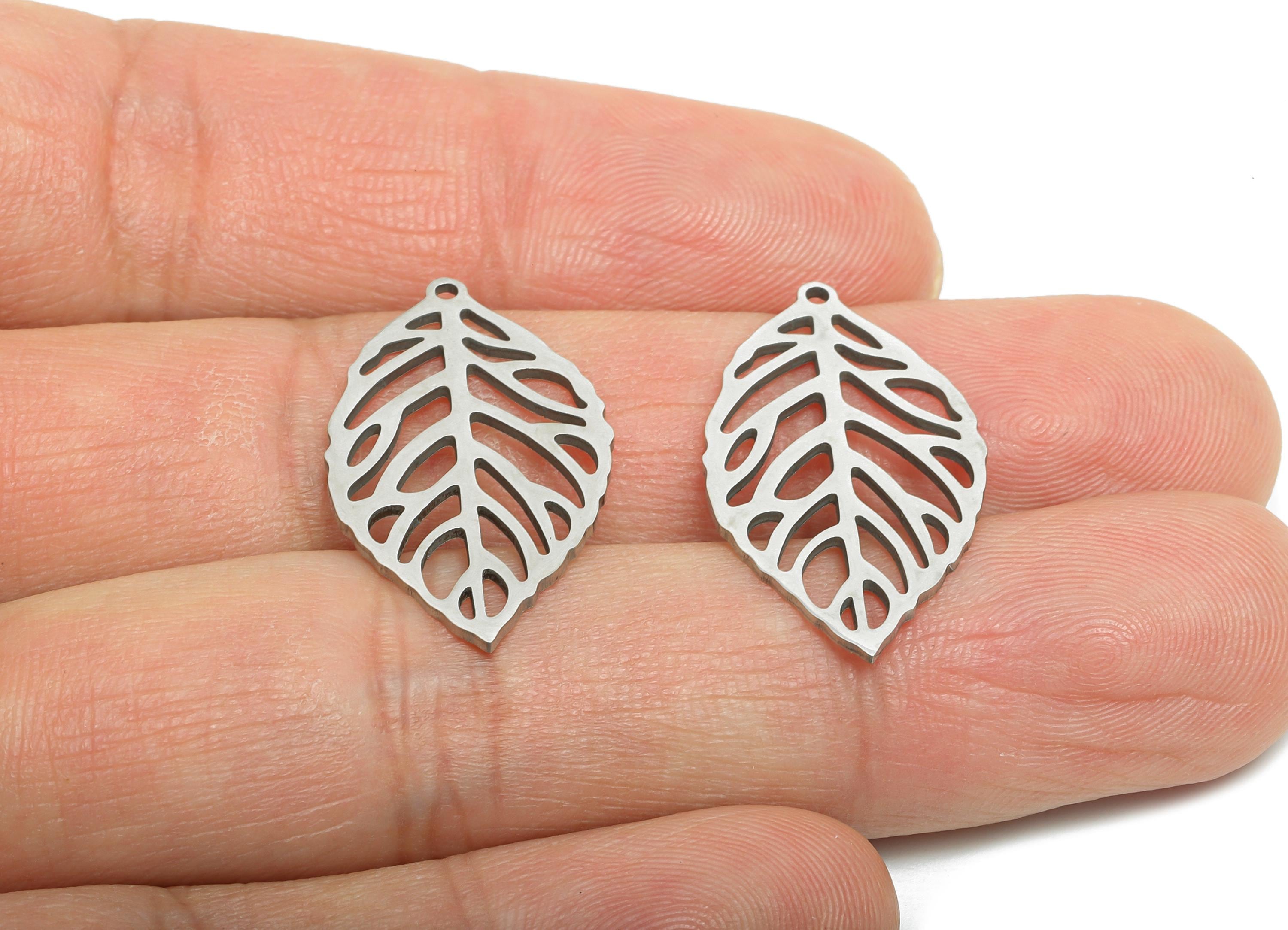 Steel Leaf Charms - Hollow Leaf Pendant For Jewelry Making - Classic Botanical Charm - Cutout Pendant For DIY Craft - 27x15x0.98mm - SS2531 - DOMEDBAZAAR