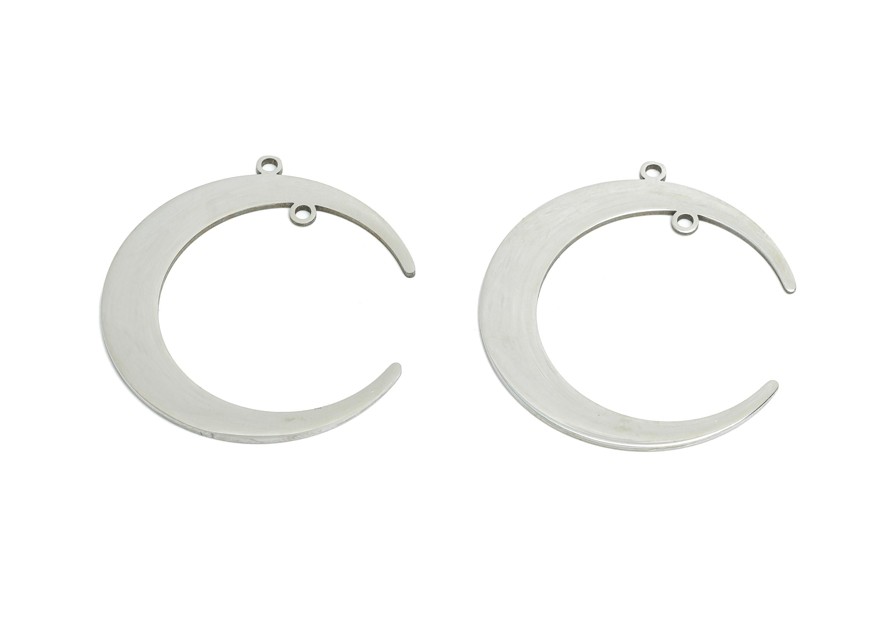 Steel Crescent Earring Charm - Minimalist Lunar Charm With Double Holes - Celestial Moon Charm - Cutout For DIY Craft - 30x27x0.9mm - SS2533 - DOMEDBAZAAR