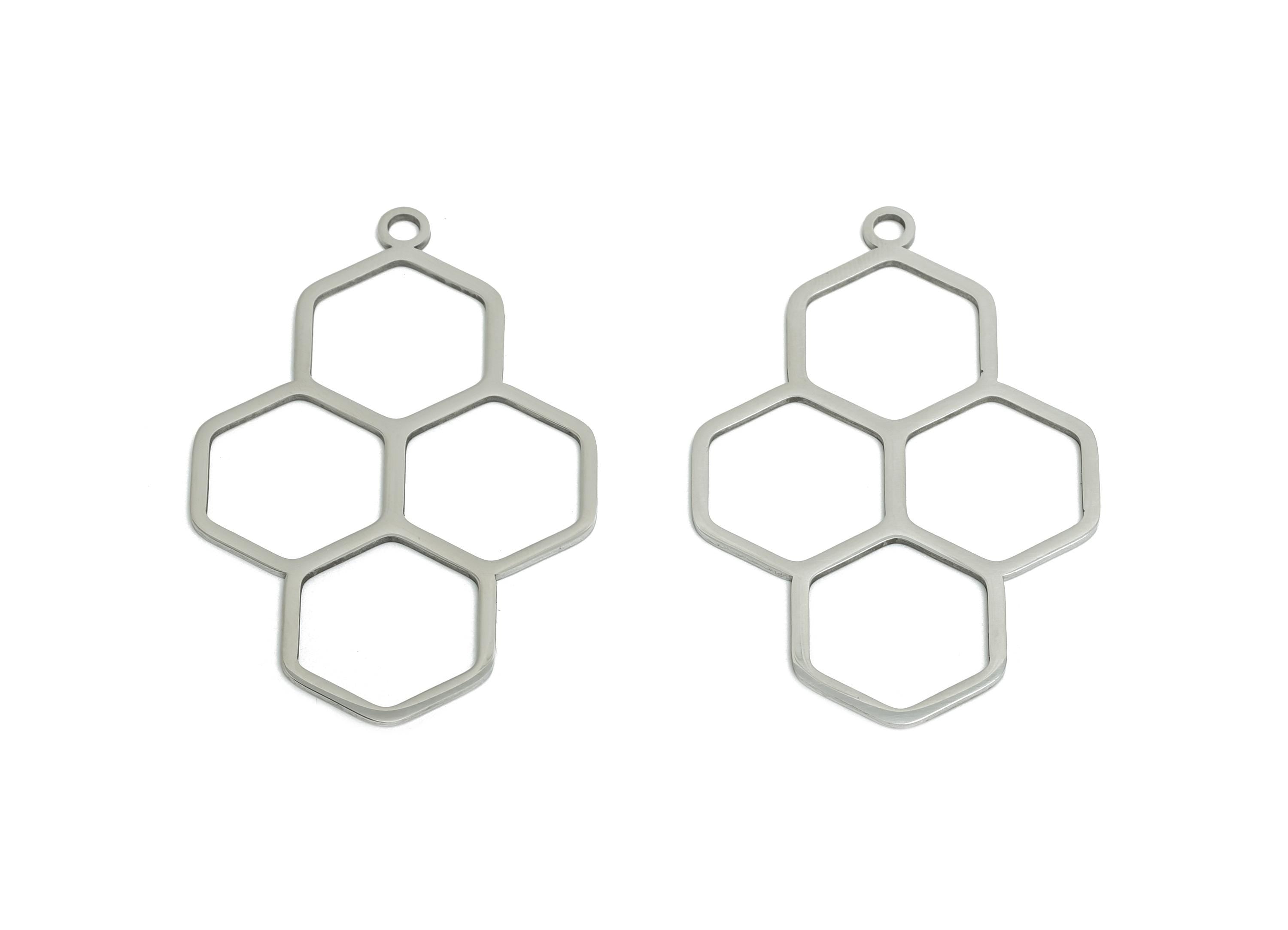 Steel Crescent Honeycomb Pendant - Lightweight Geometric Hexagon Charm - Openwork Hexagon Pendant For DIY Jewelry - 40x26x0.98mm - SS2266 - DOMEDBAZAAR