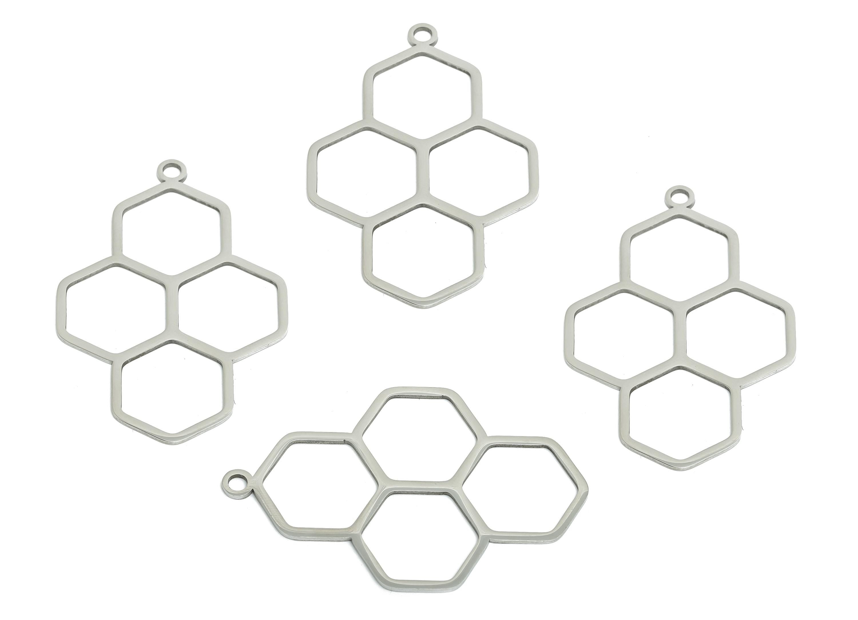 Steel Crescent Honeycomb Pendant - Lightweight Geometric Hexagon Charm - Openwork Hexagon Pendant For DIY Jewelry - 40x26x0.98mm - SS2266 - DOMEDBAZAAR