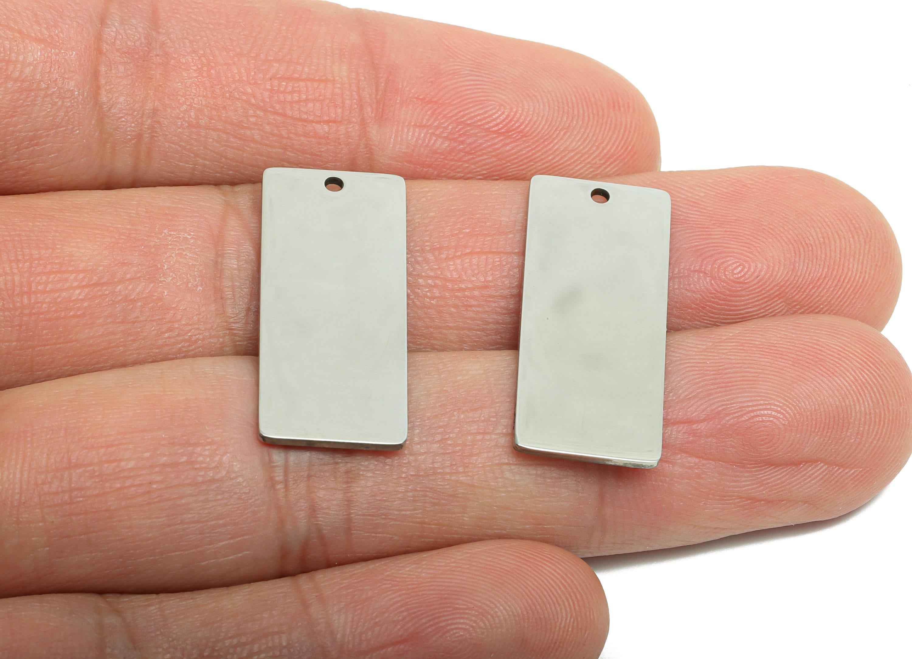 Steel Rectangle Pendant - Customizable Silver Nameplate Pendant For DIY Crafts - DIY Jewelry Supplies Flat Silver Tag - 26x11x0.9mm - SS2297 - DOMEDBAZAAR