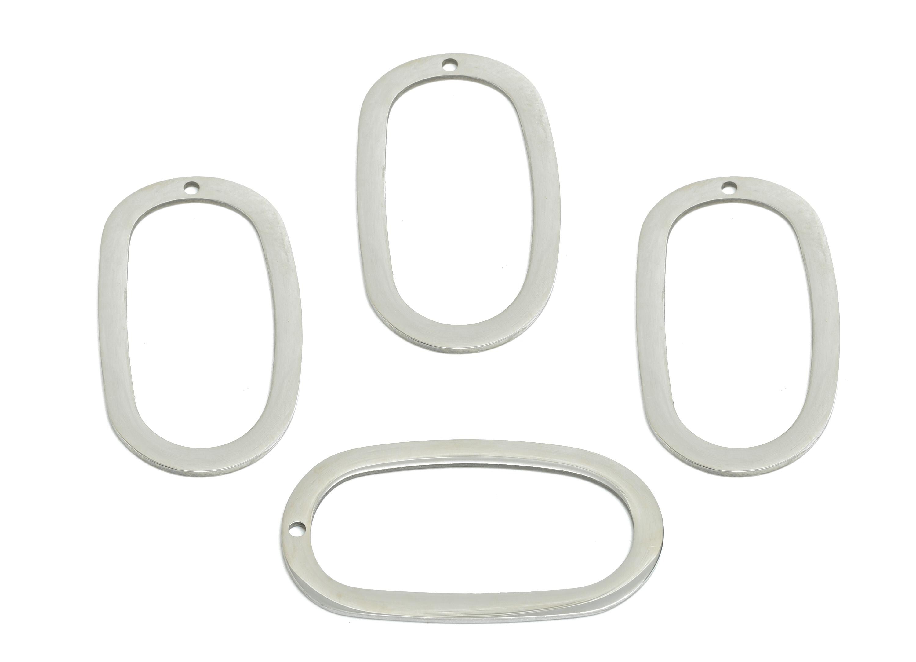 Steel Oval Pendant - Modern Geometric Openwork Oval Pendant - Steel Sleek Open Oval Connector For DIY Jewelry - 35x19x0.9mm - SS2303 - DOMEDBAZAAR