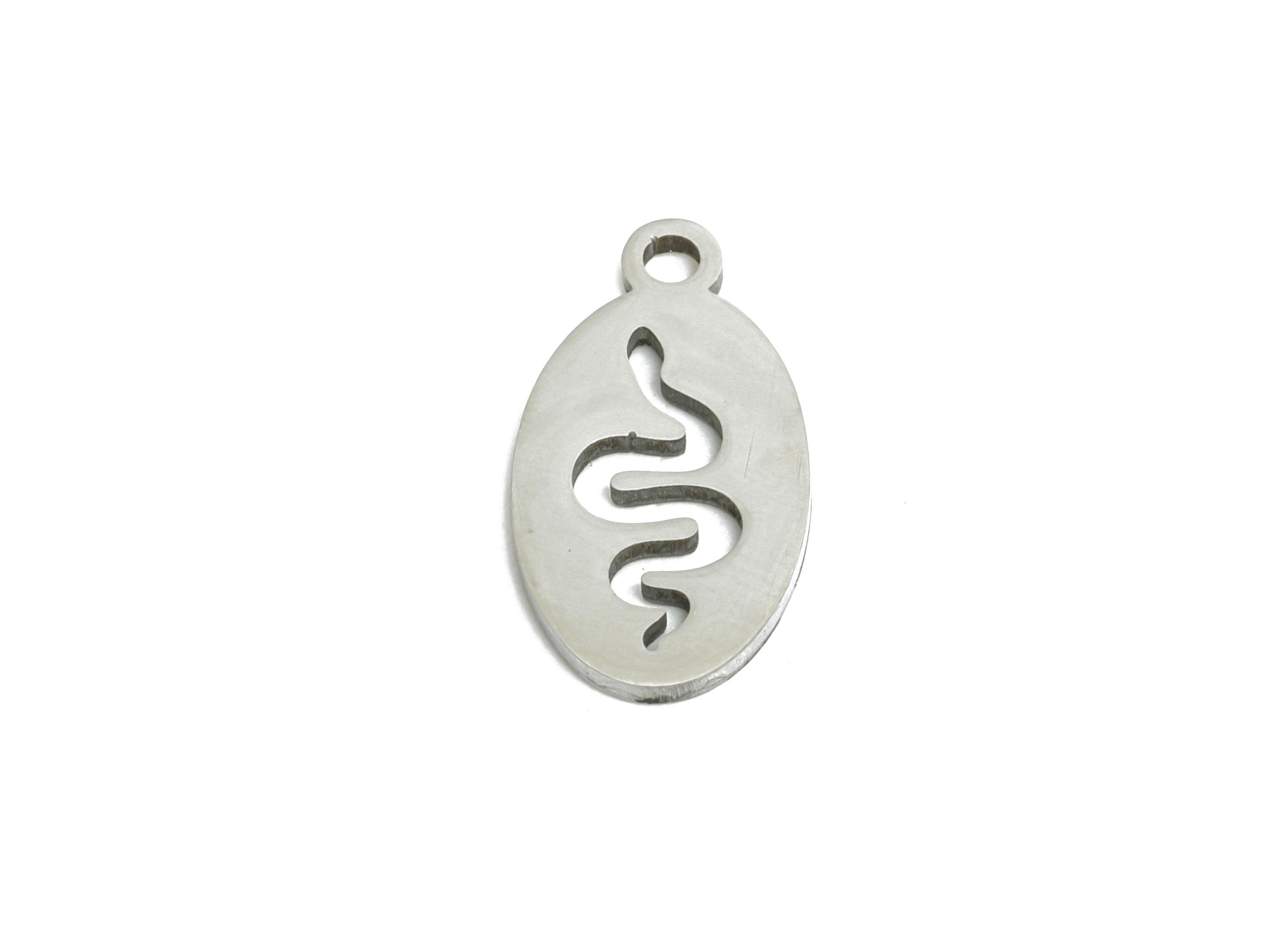 Steel Engraved Snake Pendant - Modern Minimalist Snake Pendant - Protective Serpent Symbol Charm For DIY Crafts - 14.3x7.68x0.98mm - SS2380 - DOMEDBAZAAR