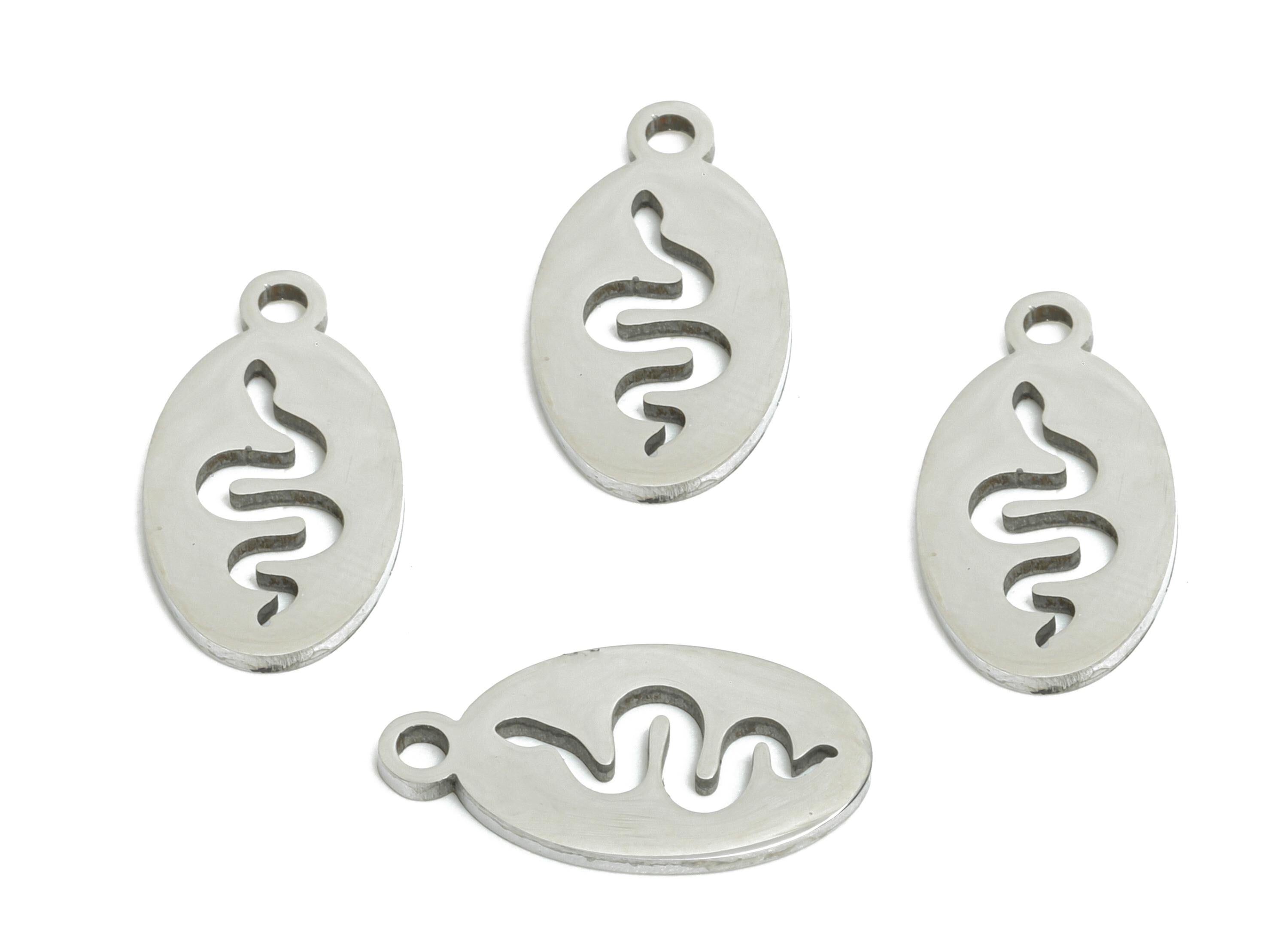 Steel Engraved Snake Pendant - Modern Minimalist Snake Pendant - Protective Serpent Symbol Charm For DIY Crafts - 14.3x7.68x0.98mm - SS2380 - DOMEDBAZAAR