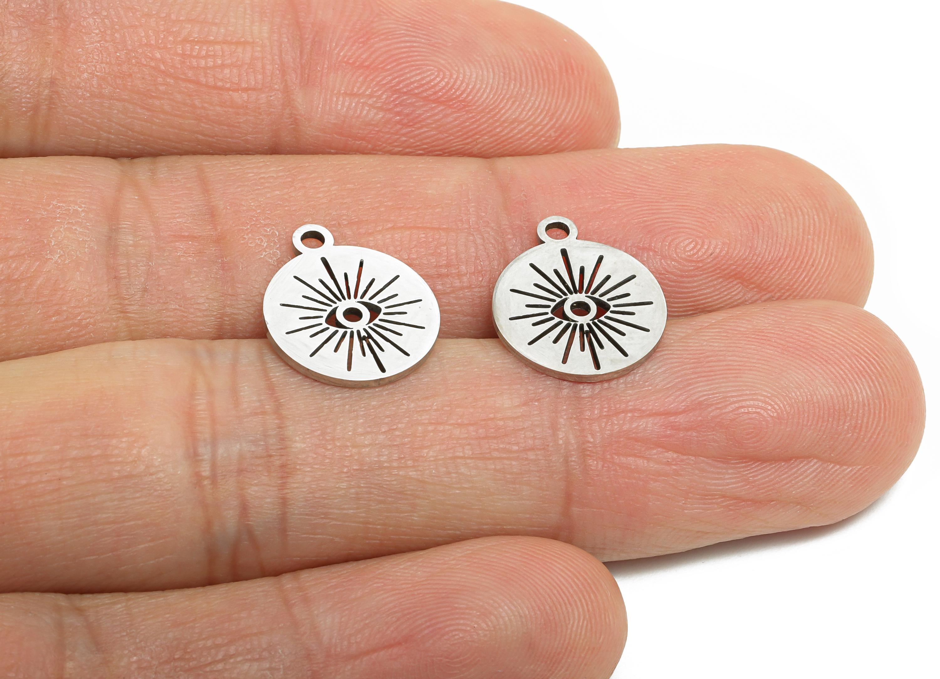 Steel Eye Pendant - Evil Eye Protection Pendant - Boho Sunburst Eye Necklace Pendant - Engraved All-Seeing Eye - 14x12x0.98mm - SS2375 - DOMEDBAZAAR