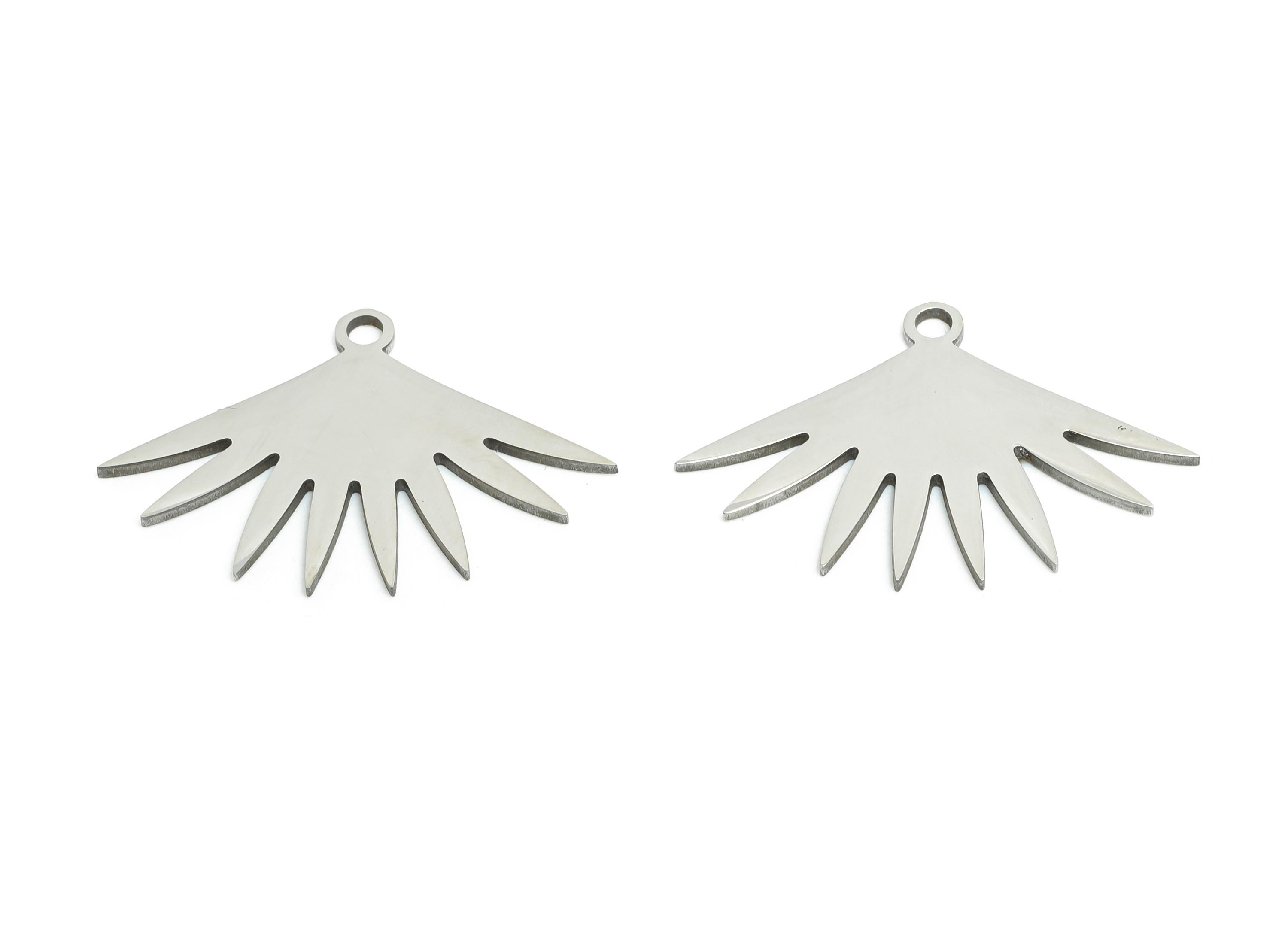 Steel Sunburst Pendant - Steel Geometric Fan Charm for DIY Necklace - Laser-Cut Minimalist Fan Shape Pendant for DIY - 24x16x0.98mm - SS2524 - DOMEDBAZAAR