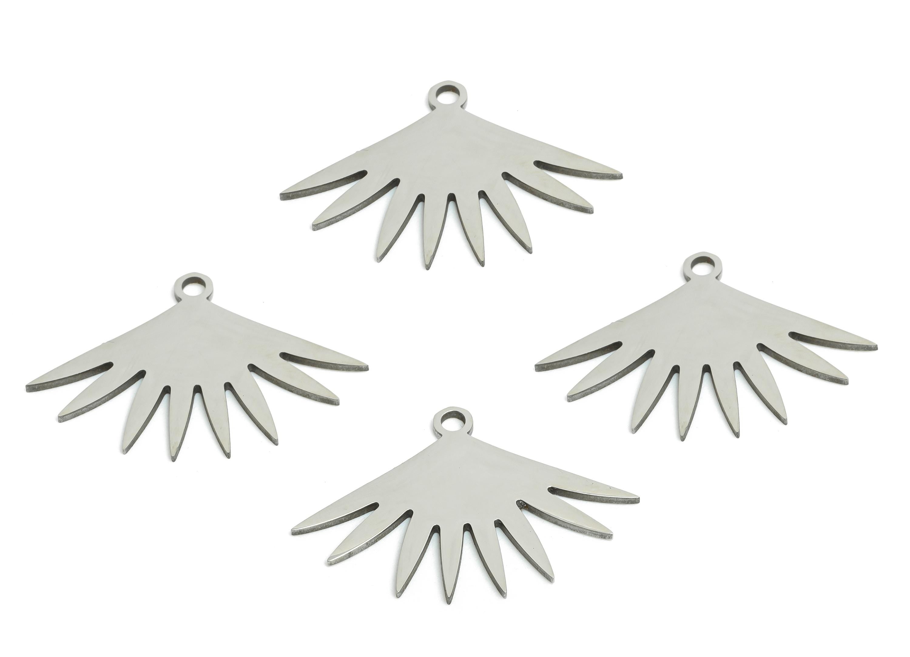 Steel Sunburst Pendant - Steel Geometric Fan Charm for DIY Necklace - Laser-Cut Minimalist Fan Shape Pendant for DIY - 24x16x0.98mm - SS2524 - DOMEDBAZAAR