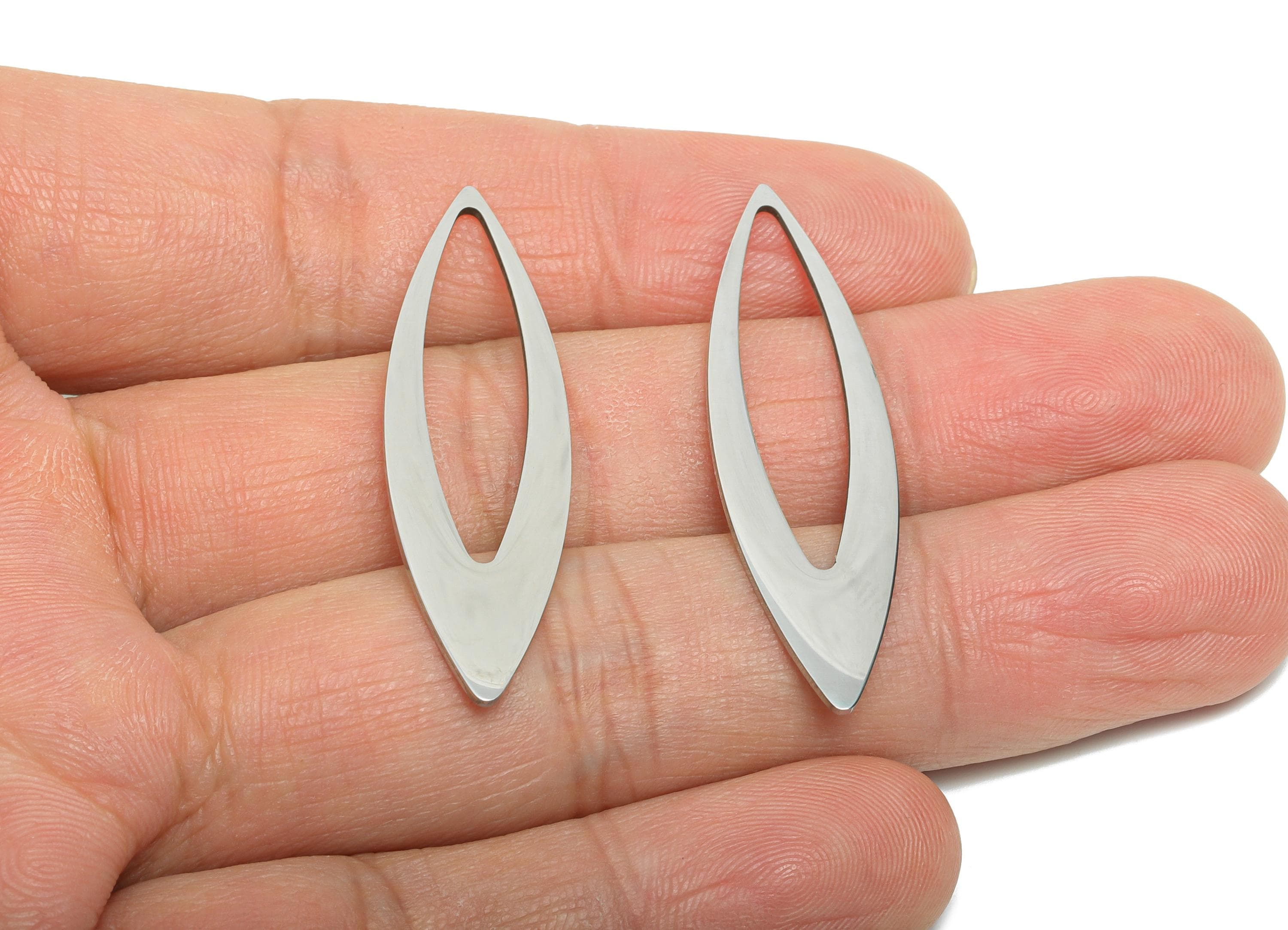 Steel Marquise Pendant - Customizable Geometry Charm for Necklace - Sleek Hollow Marquise Pendant for Crafting - 41x12x0.98mm - SS2285 - DOMEDBAZAAR