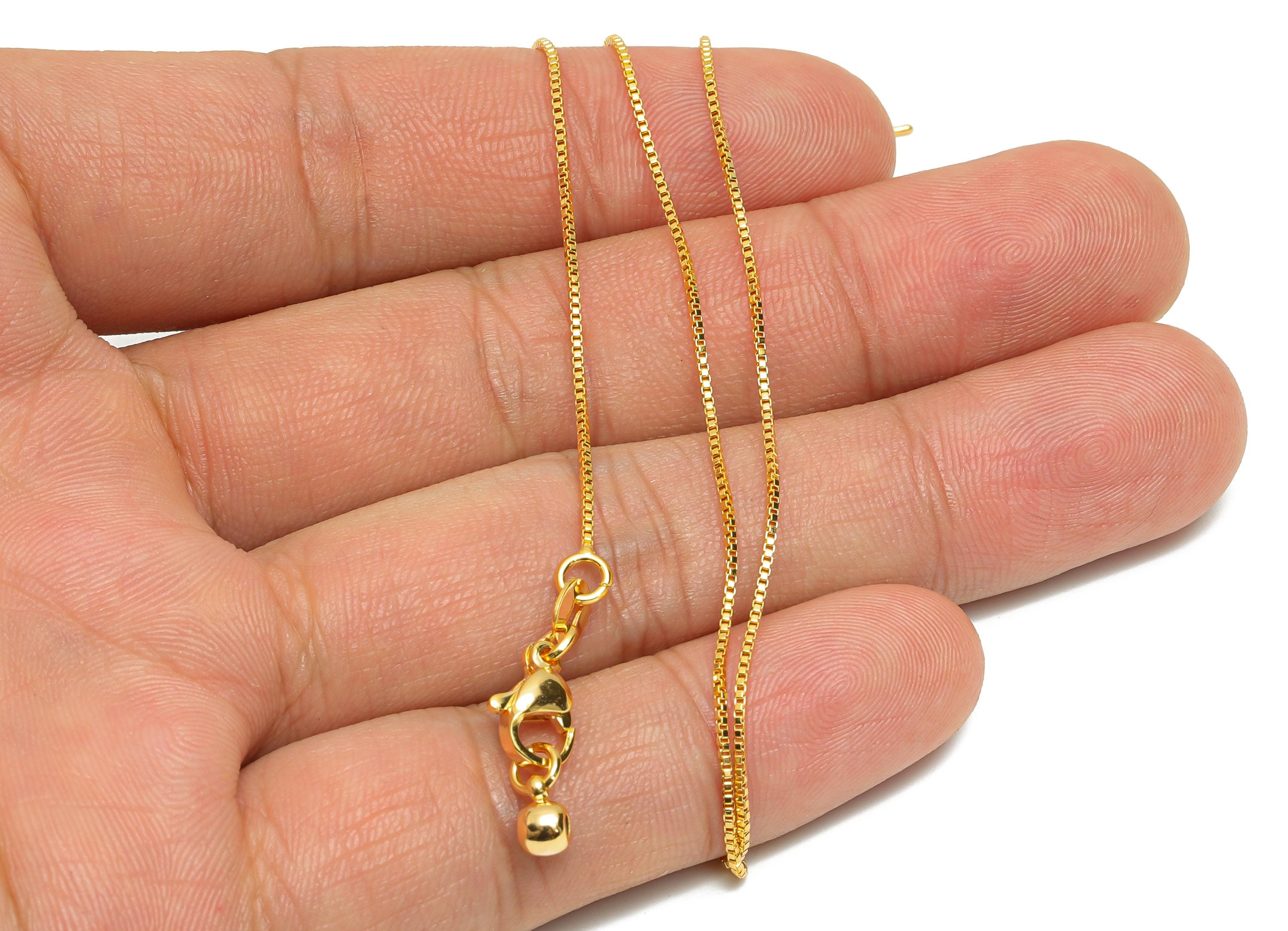 47cm Brass Box Chain - Adjustable Finished Chain - Gold Brass Tassel Ear Wire - Ball Rubber Earring Stopper Nuts - 18K Gold Plated -RGP10437 - DOMEDBAZAAR