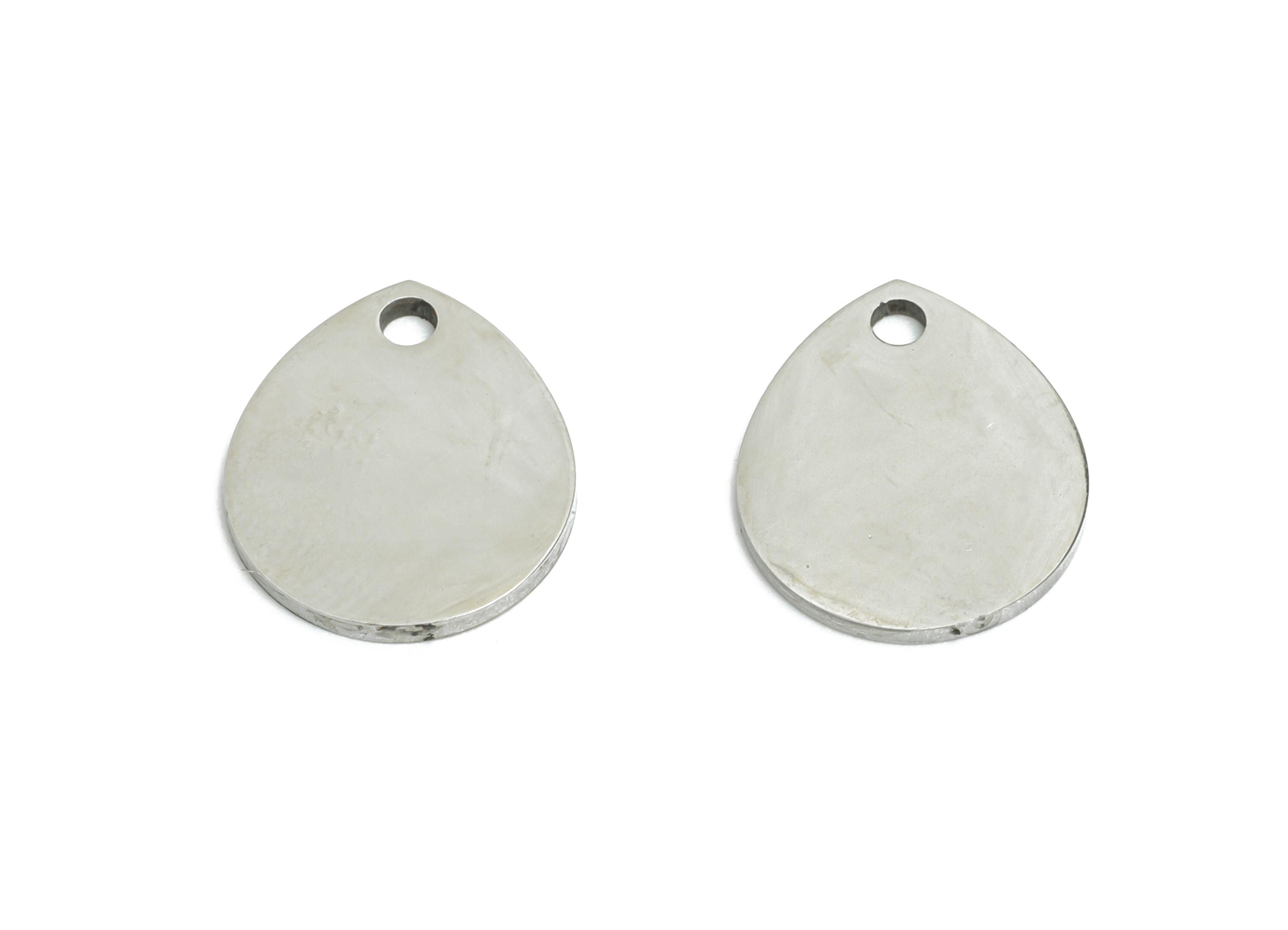 Steel Teardrop Charm - Stainless Polished Steel Sleek Drop Pendant - Customizable Flat Teardrop Pendant for DIY Jewelry - 11x10x0.9mm-SS2293 - DOMEDBAZAAR