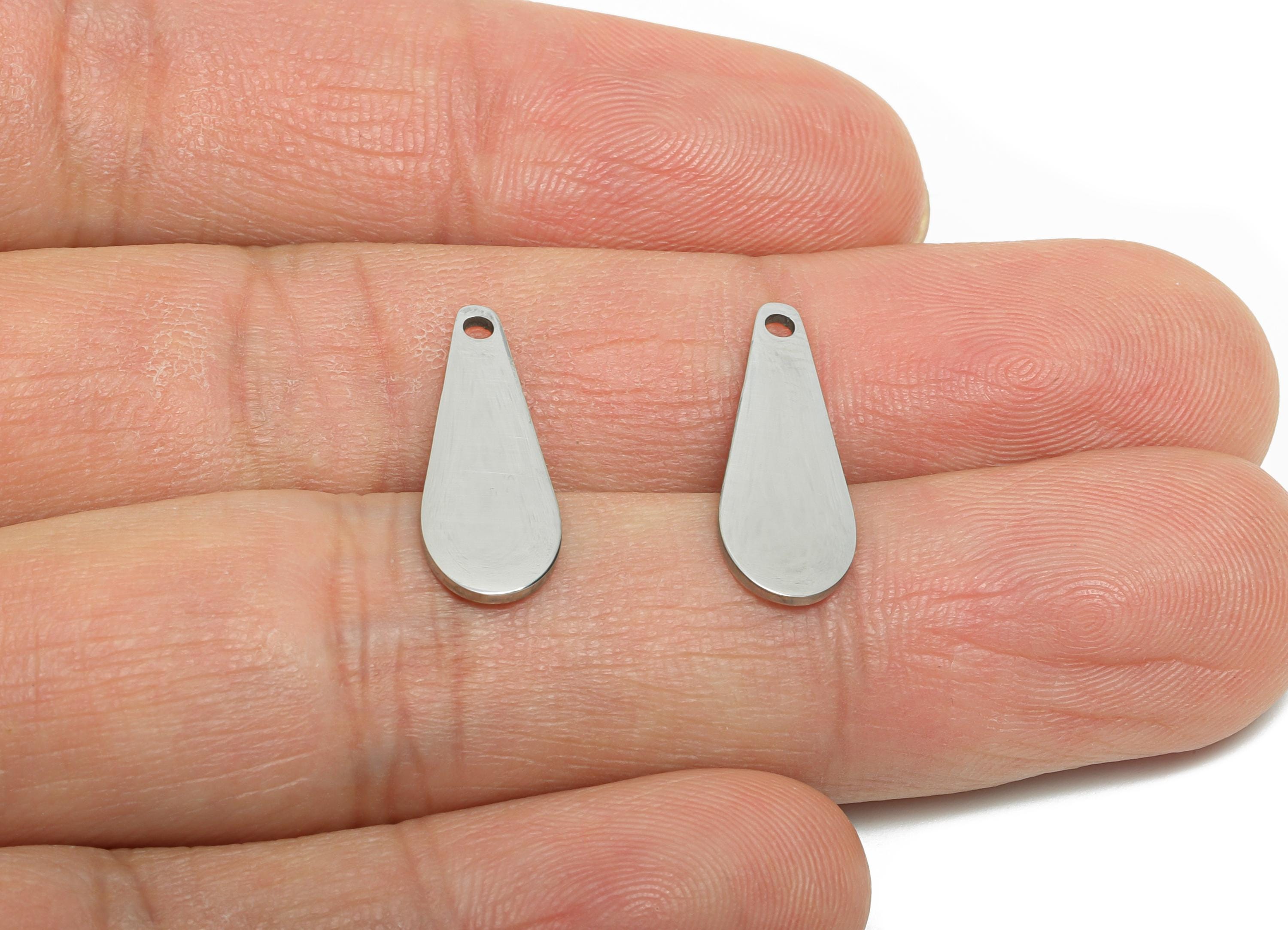 Steel Teardrop Charm - Stainless Tiny Steel Sleek Drop Pendant - Customizable Flat Teardrop Pendant for DIY Jewelry - 19x7.2x0.98mm - SS2334 - DOMEDBAZAAR