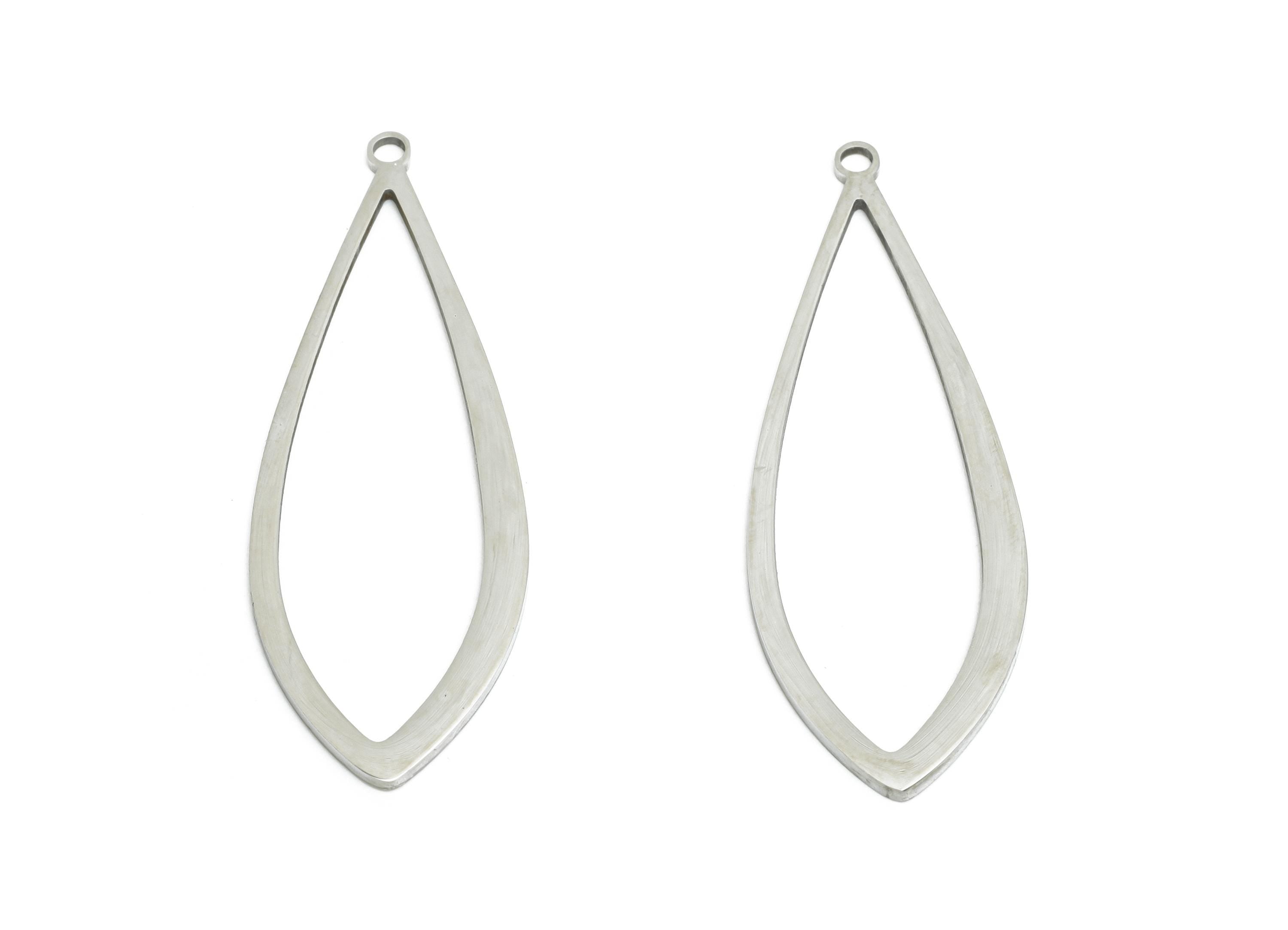 Steel Teardrop Charm - Steel Geometric Drop Pendant - Trendy Customizable Hollow Waterdrop Pendant for DIY Jewelry - 36x12x0.98mm - SS2279 - DOMEDBAZAAR