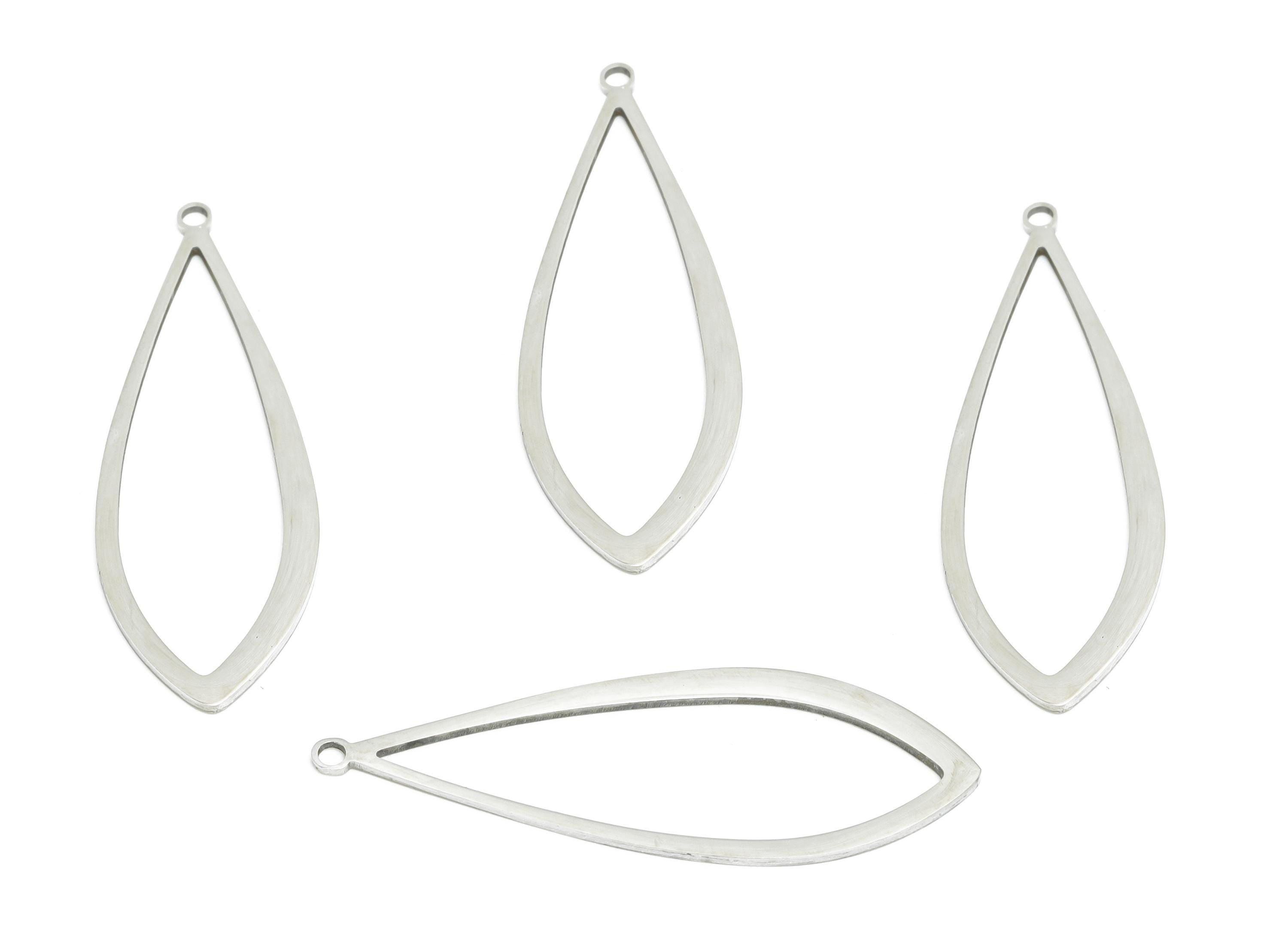 Steel Teardrop Charm - Steel Geometric Drop Pendant - Trendy Customizable Hollow Waterdrop Pendant for DIY Jewelry - 36x12x0.98mm - SS2279 - DOMEDBAZAAR