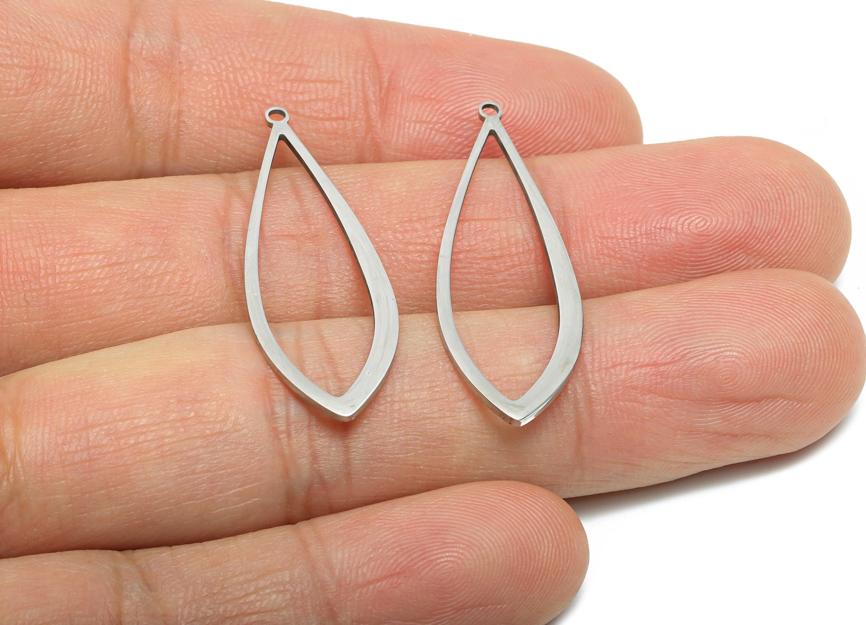 Steel Teardrop Charm - Steel Geometric Drop Pendant - Trendy Customizable Hollow Waterdrop Pendant for DIY Jewelry - 36x12x0.98mm - SS2279 - DOMEDBAZAAR