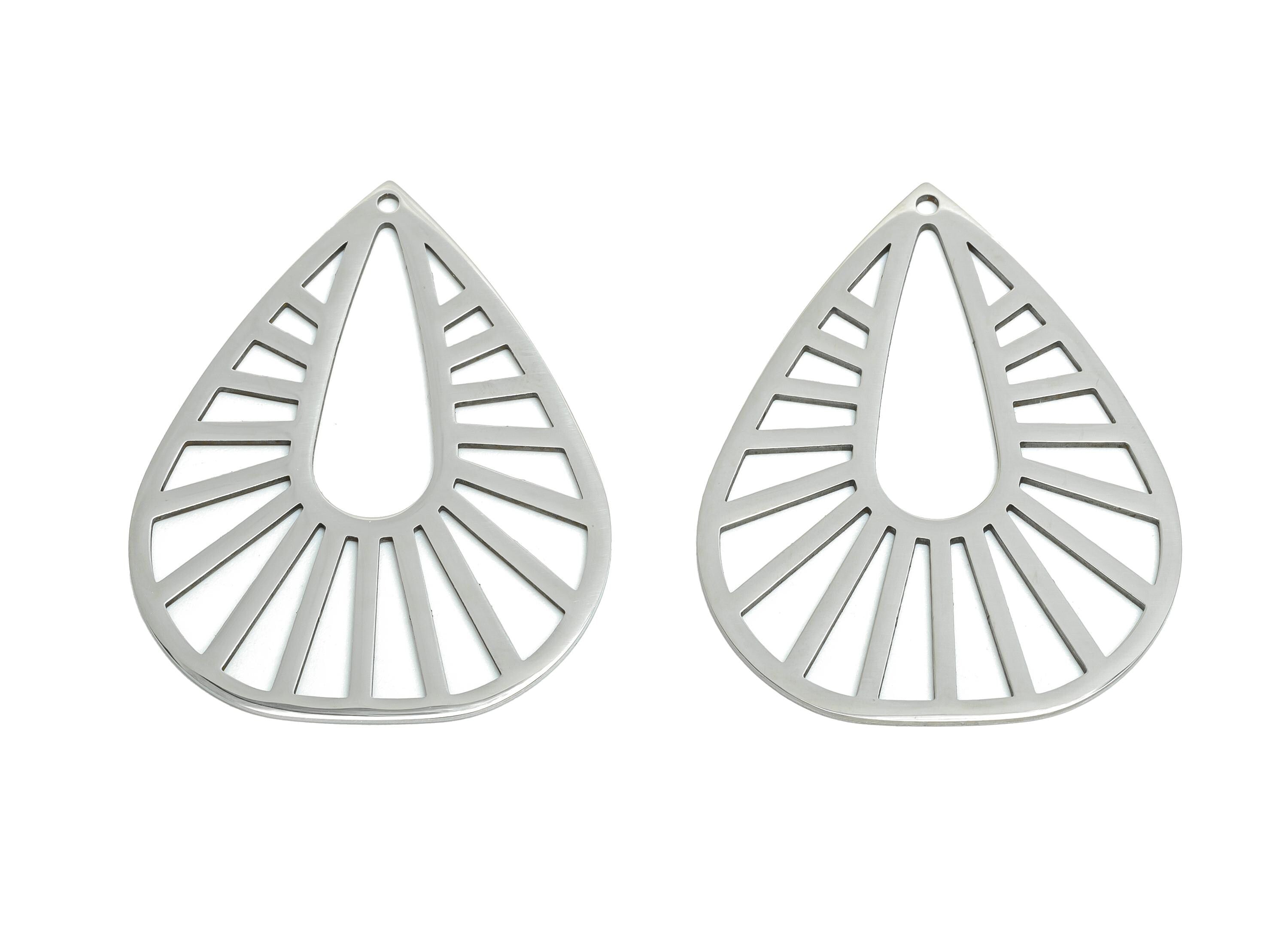 Stainless Steel Teardrop Pendant - Hollow Drop Jewelry Charm - Steel Geometry Pendant - Silver Color Modern Jewelry - 42x33x0.98mm - SS2597 - DOMEDBAZAAR