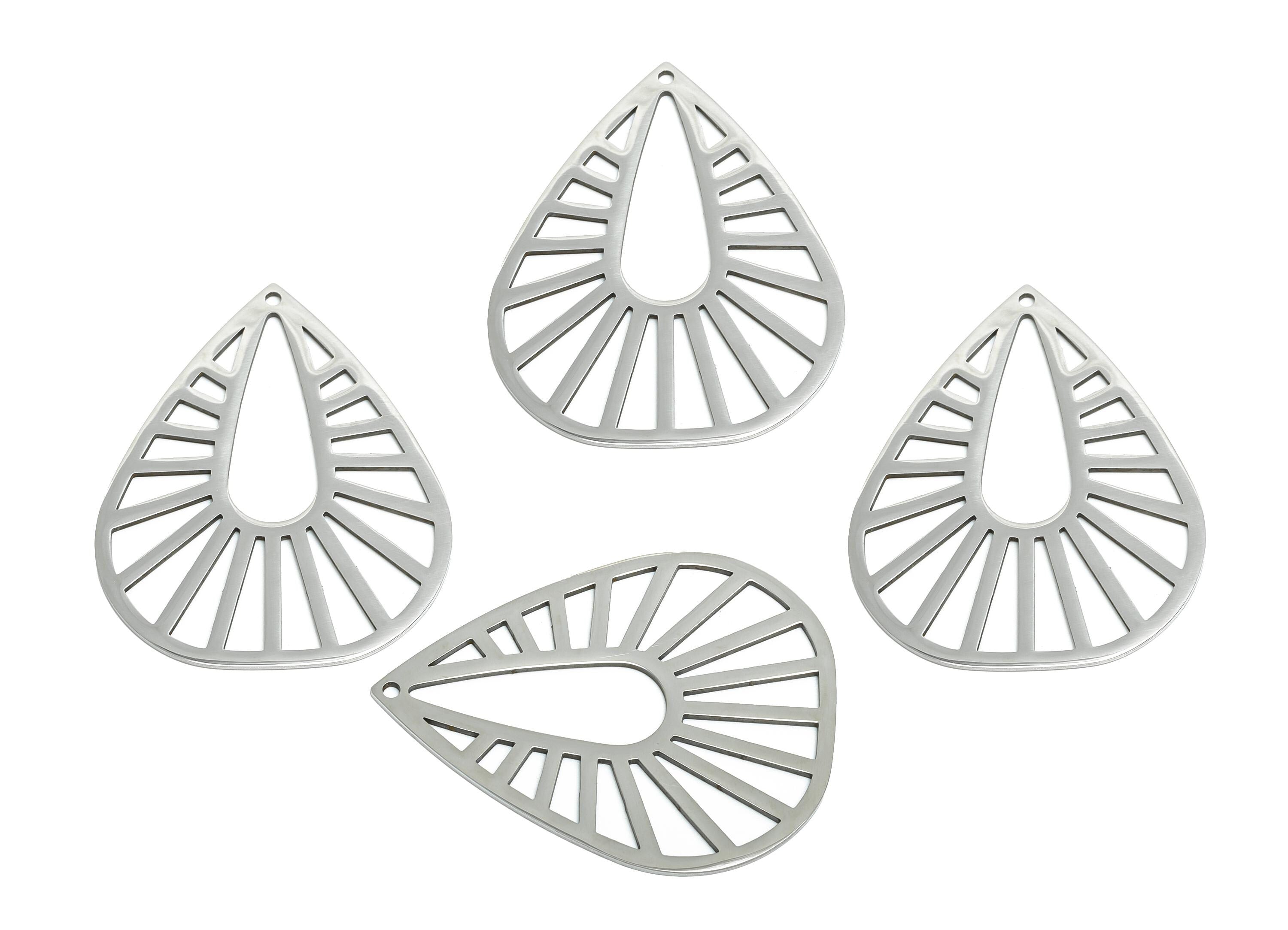 Stainless Steel Teardrop Pendant - Hollow Drop Jewelry Charm - Steel Geometry Pendant - Silver Color Modern Jewelry - 42x33x0.98mm - SS2597 - DOMEDBAZAAR