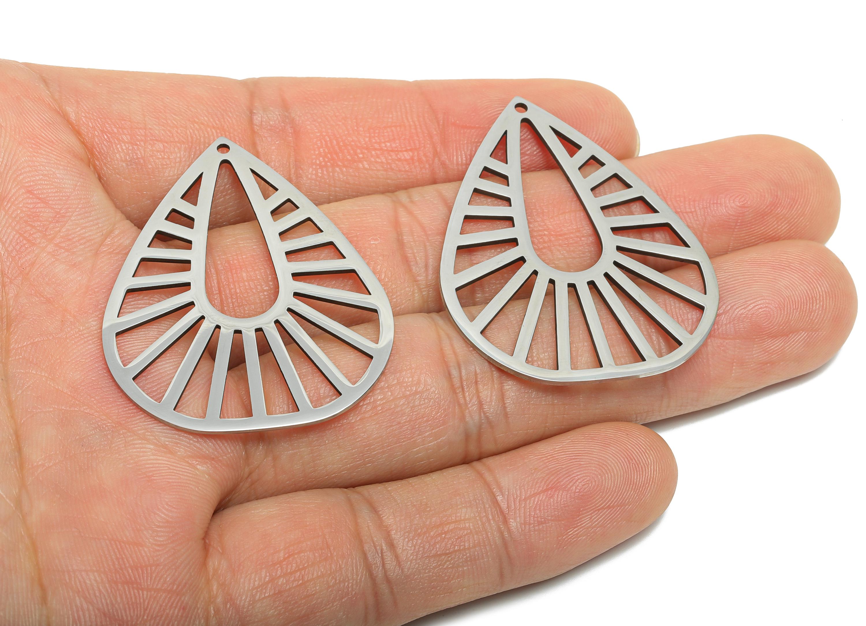 Stainless Steel Teardrop Pendant - Hollow Drop Jewelry Charm - Steel Geometry Pendant - Silver Color Modern Jewelry - 42x33x0.98mm - SS2597 - DOMEDBAZAAR