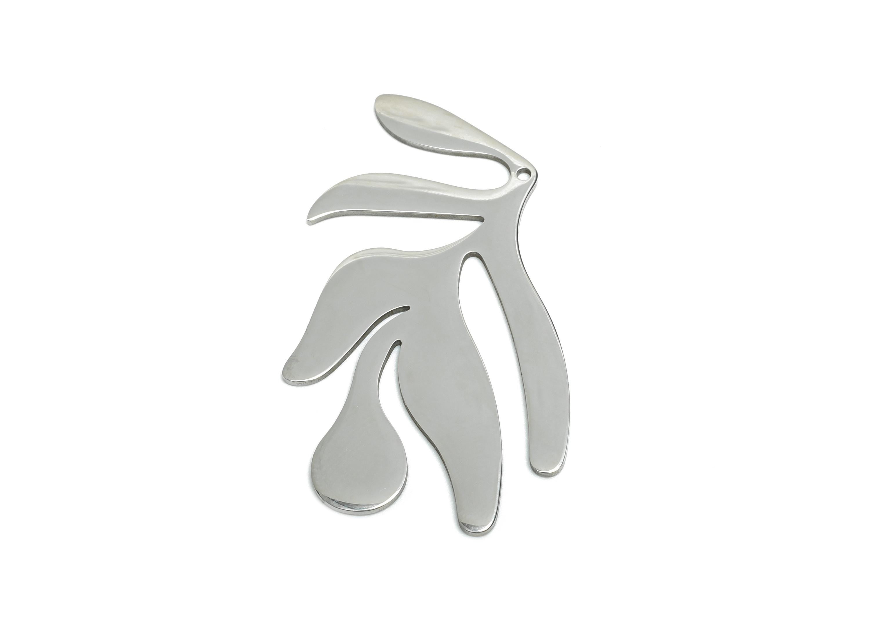 Stainless Steel Leaf Pendant - Steel Botanical Charm - Steel Natural Leaf Pendant - Silver Color Modern Jewelry - 39x24x0.98mm - SS2622 - DOMEDBAZAAR
