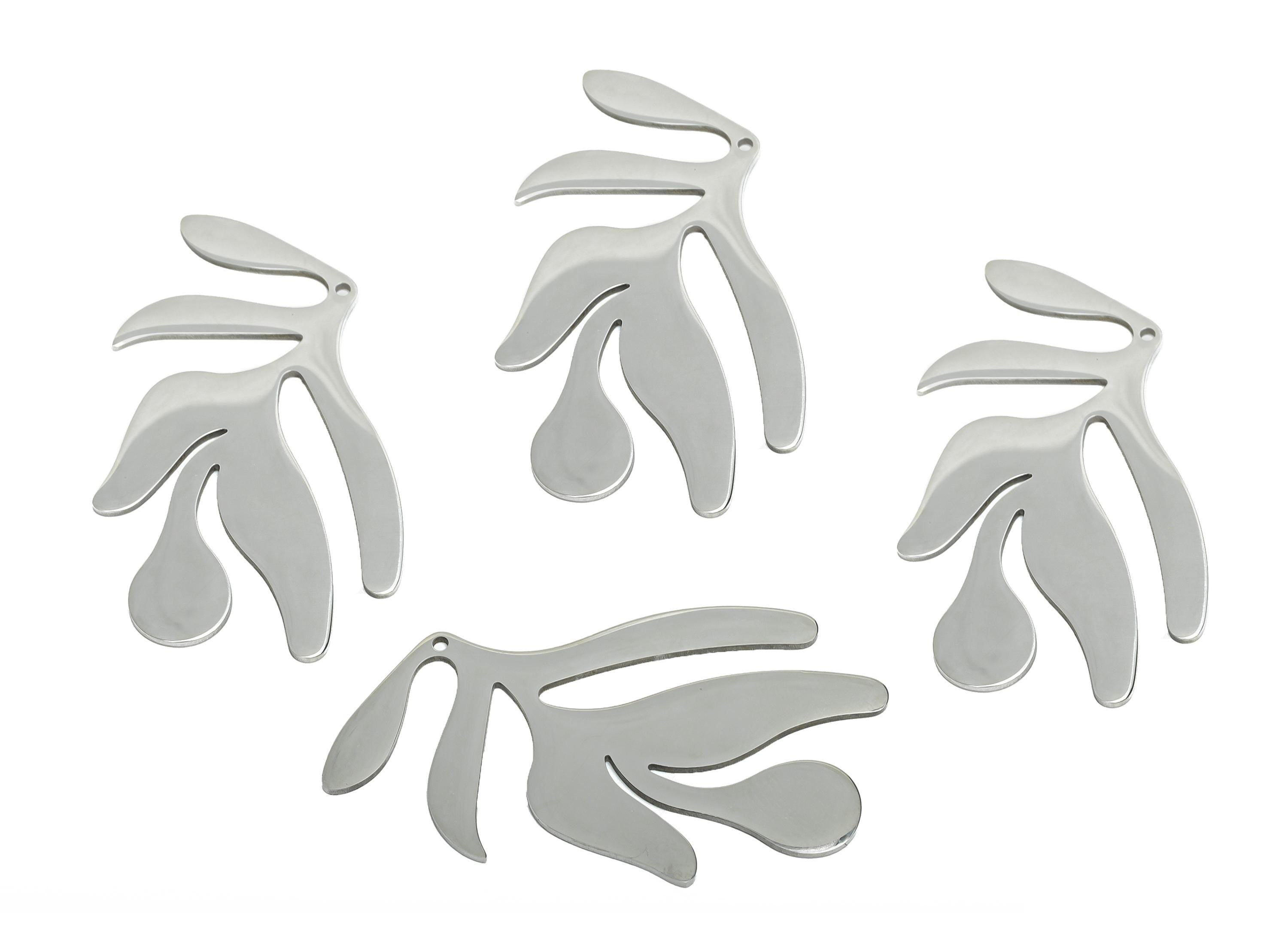 Stainless Steel Leaf Pendant - Steel Botanical Charm - Steel Natural Leaf Pendant - Silver Color Modern Jewelry - 39x24x0.98mm - SS2622 - DOMEDBAZAAR