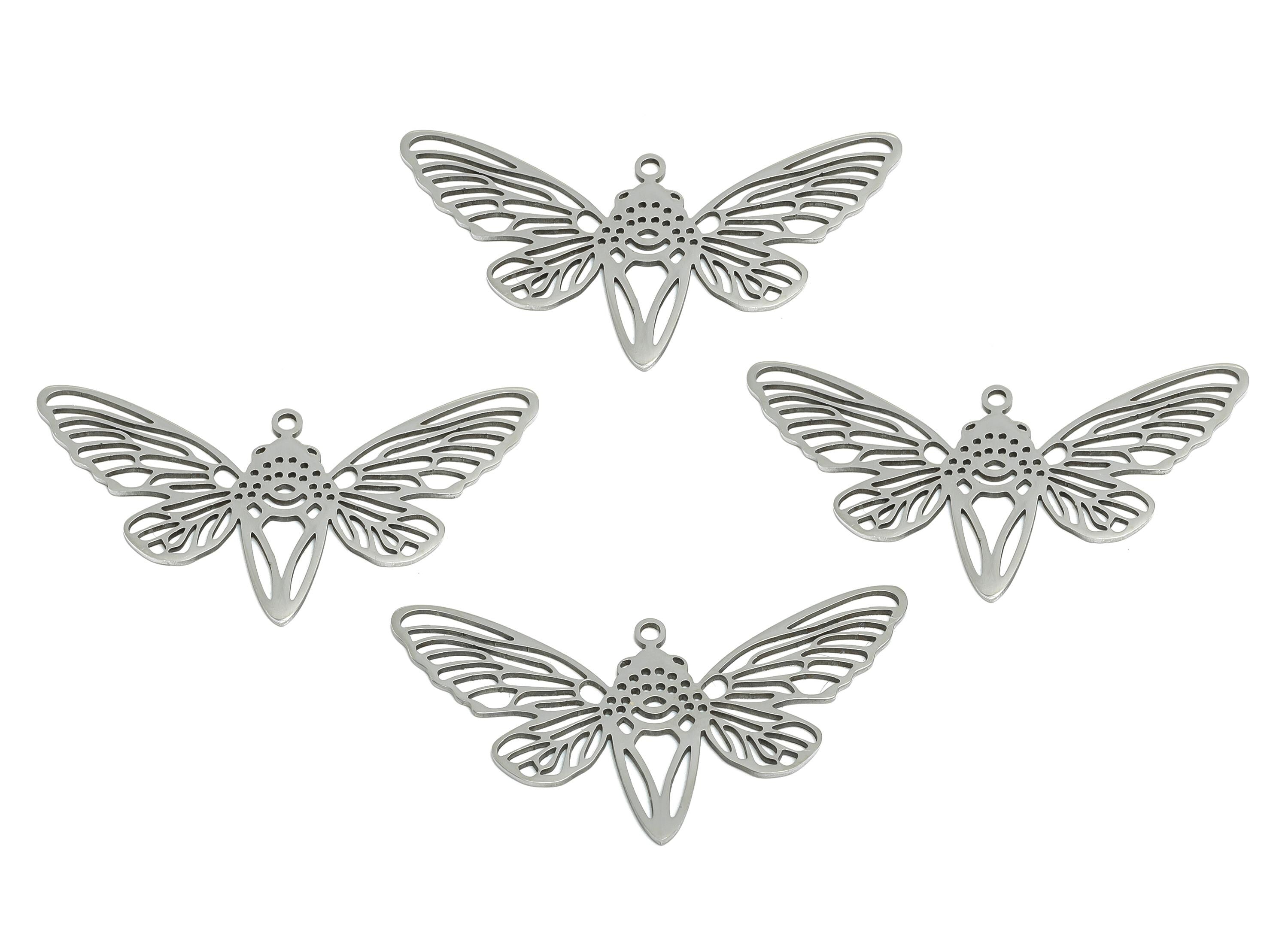Cicada Metal Pendant - Stainless Steel Insect Charm - Boho Bug Necklace Pendant - Nature-Inspired Cicada Jewelry - 38x20x0.98mm - SS2616 - DOMEDBAZAAR