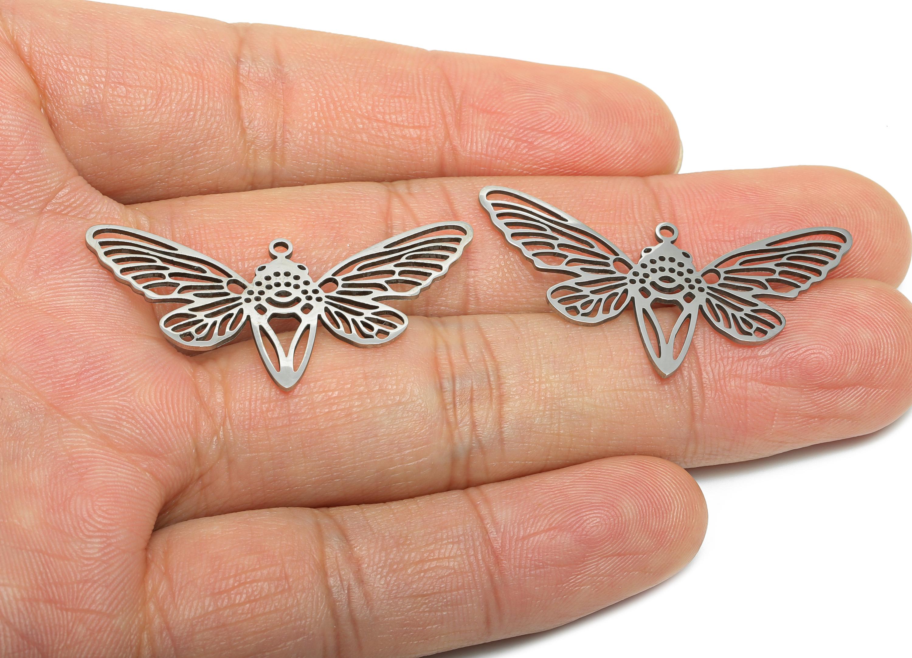 Cicada Metal Pendant - Stainless Steel Insect Charm - Boho Bug Necklace Pendant - Nature-Inspired Cicada Jewelry - 38x20x0.98mm - SS2616 - DOMEDBAZAAR