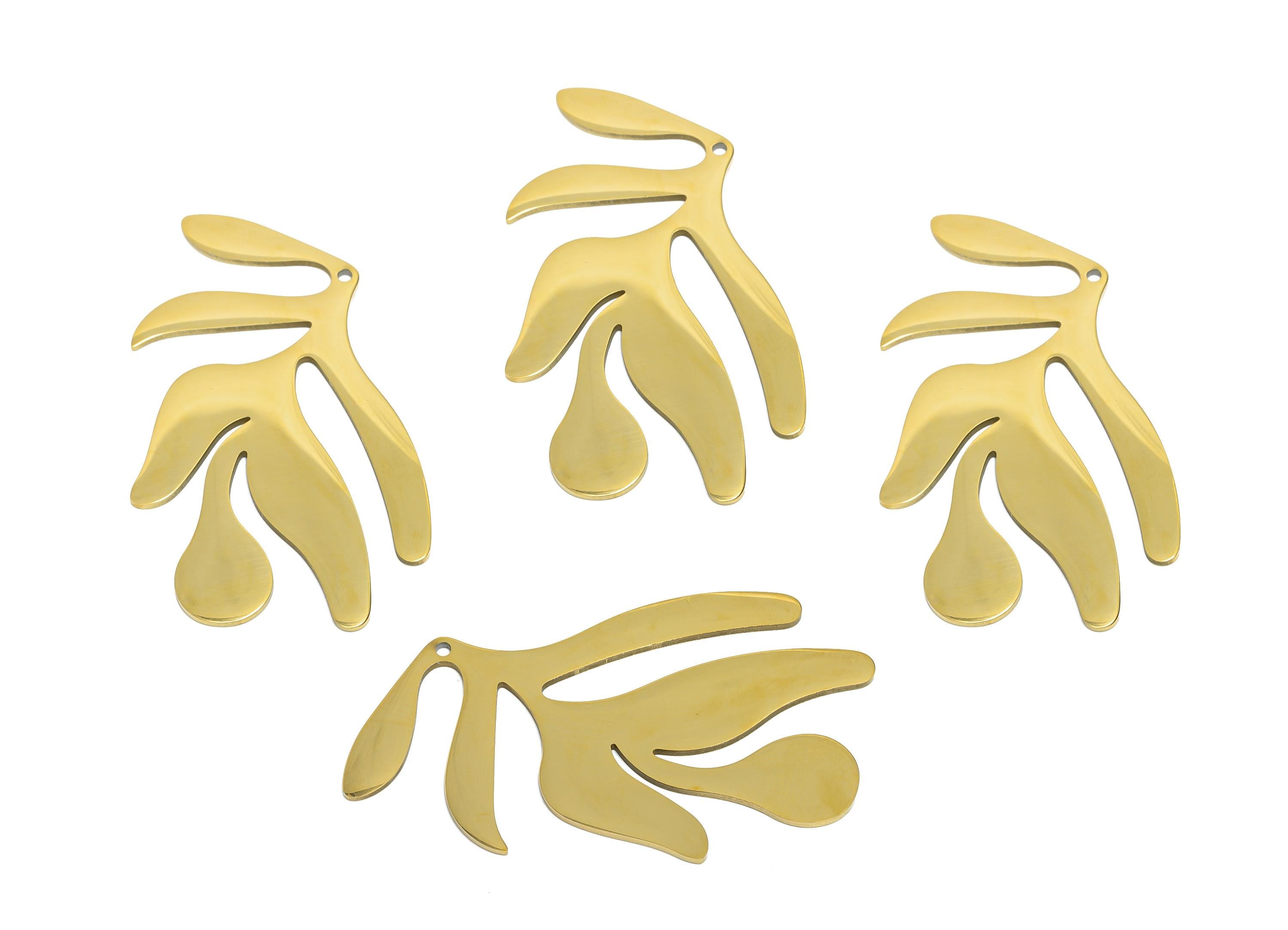 Stainless Steel Leaf Pendant - Steel Botanical Charm - Gold Color Natural Leaf Pendant - 18k Vacuum Gold Plating - 39x24x0.98mm - SS2622G - DOMEDBAZAAR