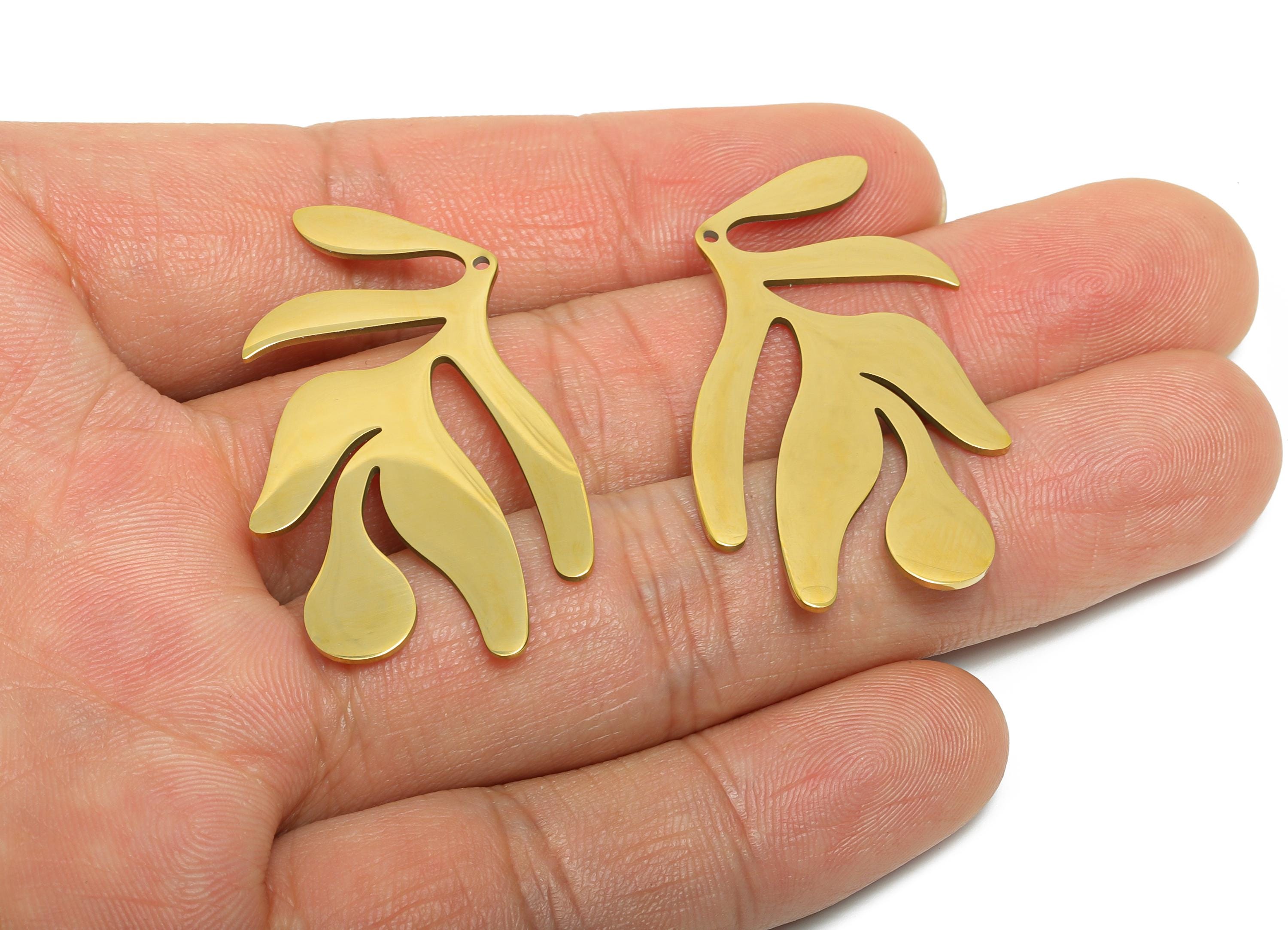 Stainless Steel Leaf Pendant - Steel Botanical Charm - Gold Color Natural Leaf Pendant - 18k Vacuum Gold Plating - 39x24x0.98mm - SS2622G - DOMEDBAZAAR