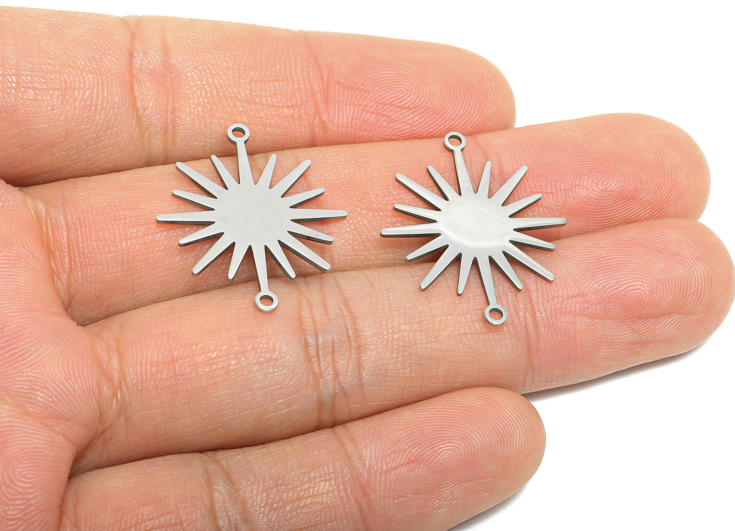 Steel Sunshine Connector - Stainless Steel Sunburst Charm - Geometric Sunburst Jewelry - Minimalist Starburst Pendant - 23x20x0.98mm- SS2611 - DOMEDBAZAAR