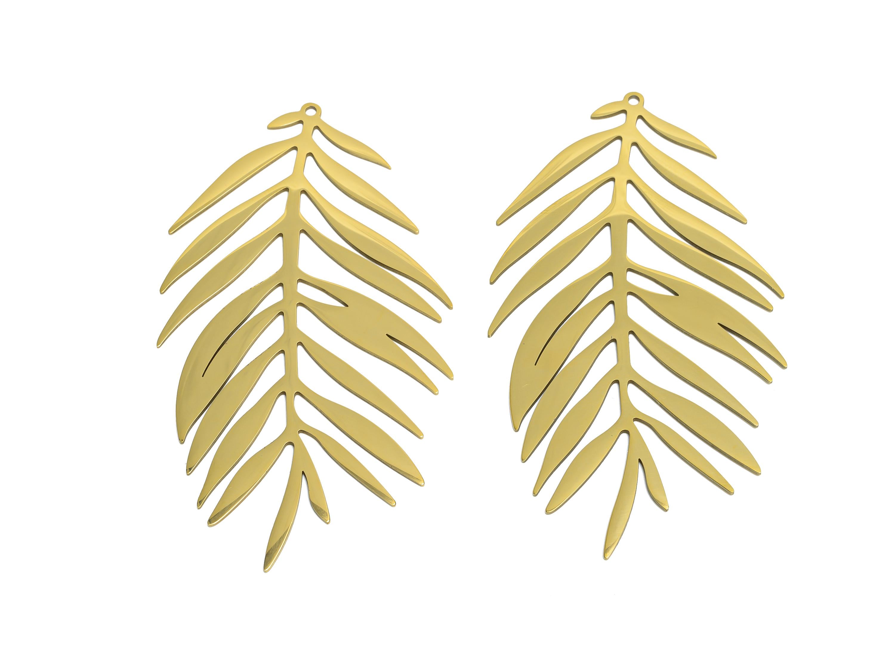 Steel Leaf Pendant - Large Leaf Botanical Jewelry Component - Natural Leaf Pendant - 18K Real Vacuum Plated - 69.7x38.9x0.98mm - SS2625G - DOMEDBAZAAR