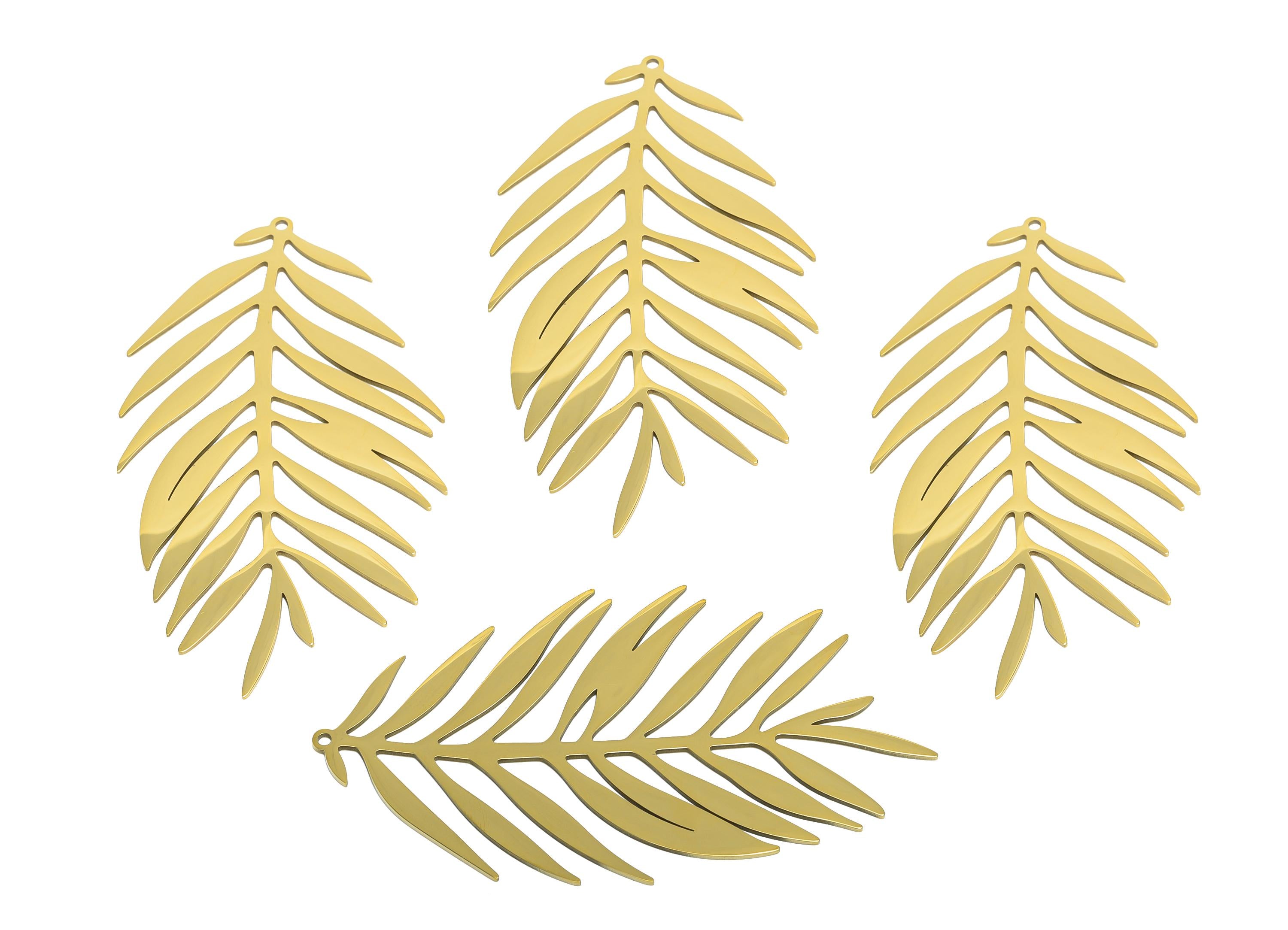 Steel Leaf Pendant - Large Leaf Botanical Jewelry Component - Natural Leaf Pendant - 18K Real Vacuum Plated - 69.7x38.9x0.98mm - SS2625G - DOMEDBAZAAR