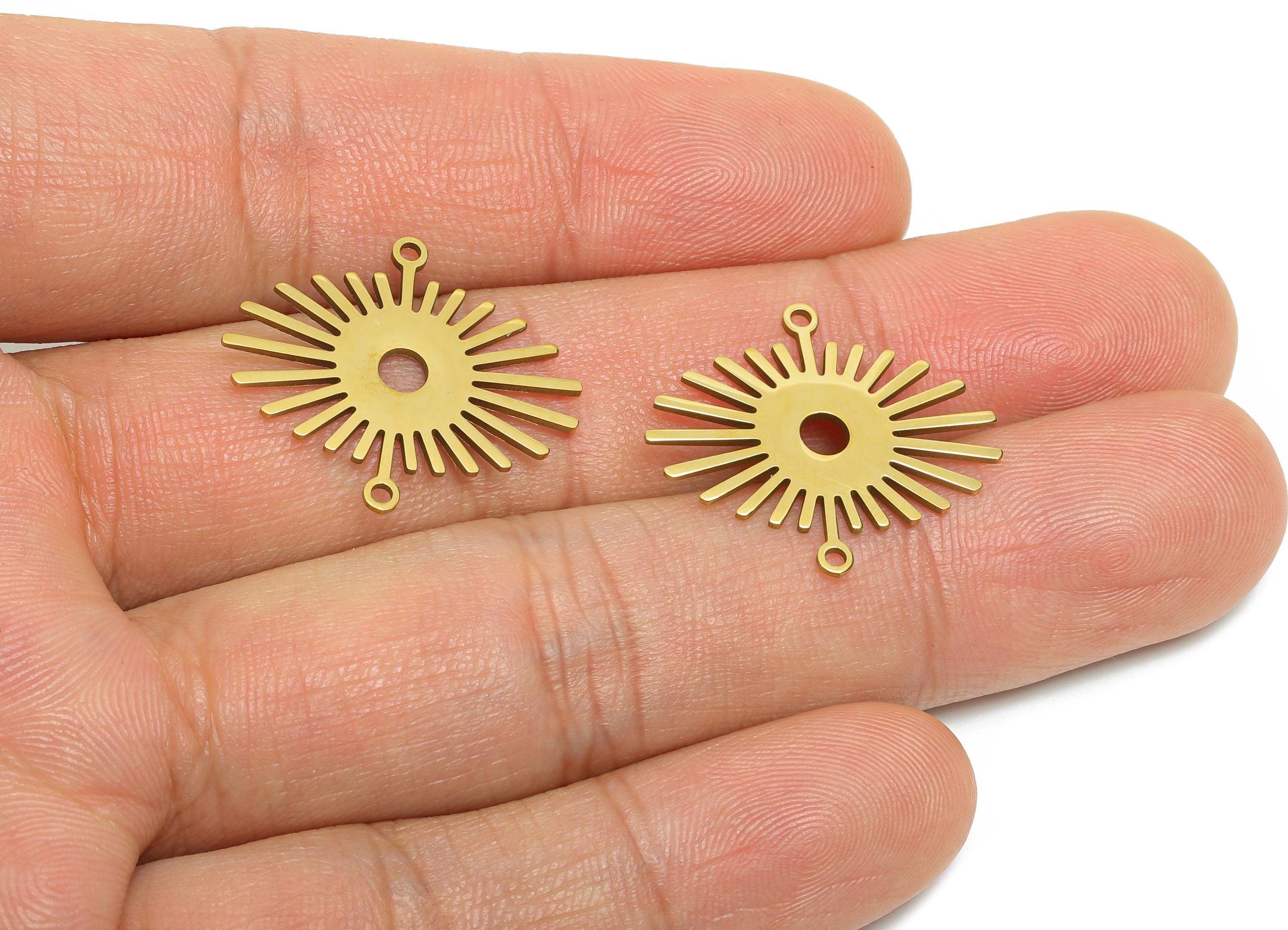 Steel Sunshine Connector - Stainless Steel Sunburst Charm - Geometric Sunburst Jewelry - 18k Vacuum Gold Plating - 23x20x0.98mm - SS2610G