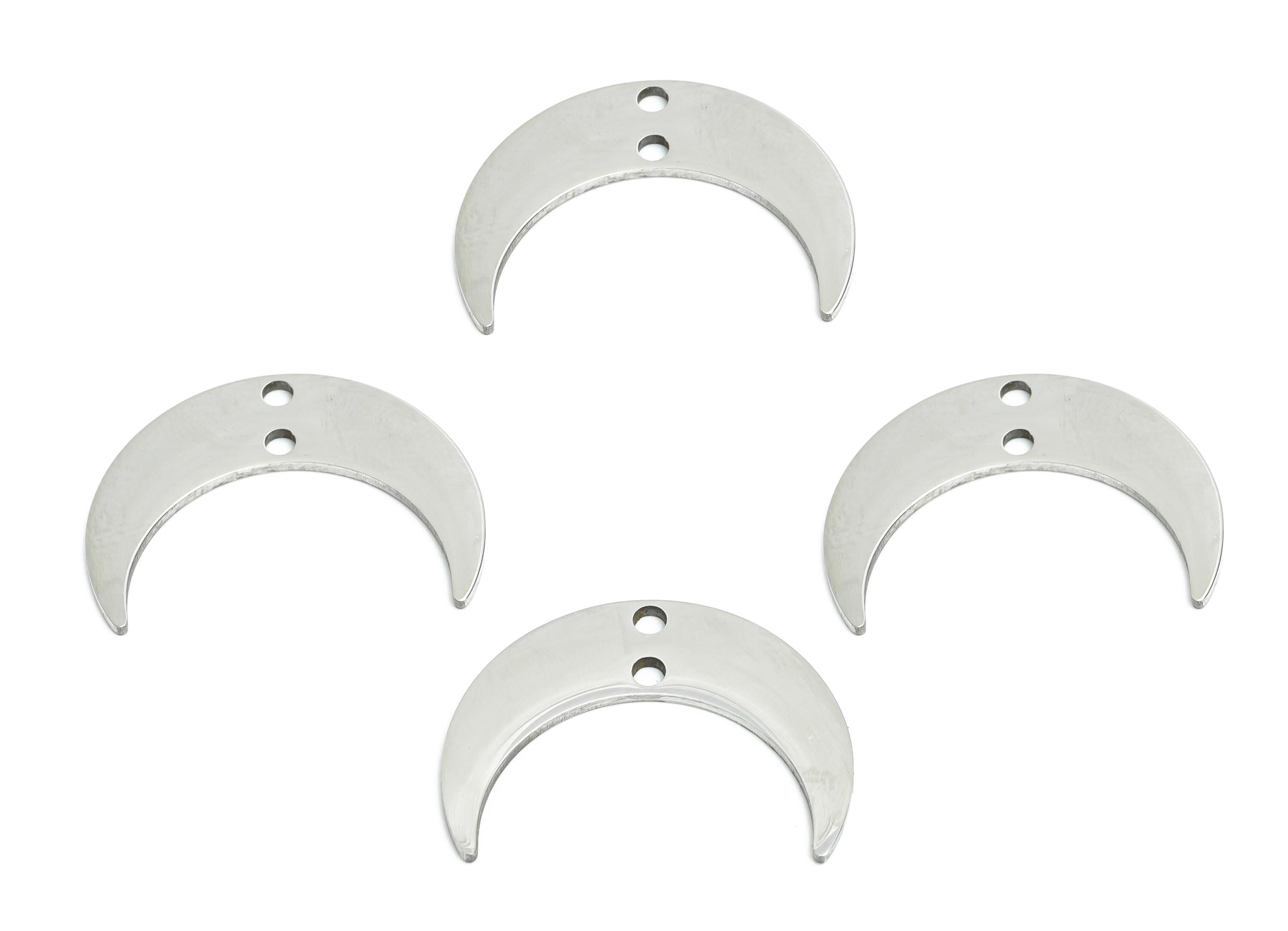 Stainless Steel Crescent Connector - Moon Jewelry Charm With Double Hole - Steel Moon Pendant - Celestial Jewelry - 20x15x0.98mm - SS2607 - DOMEDBAZAAR