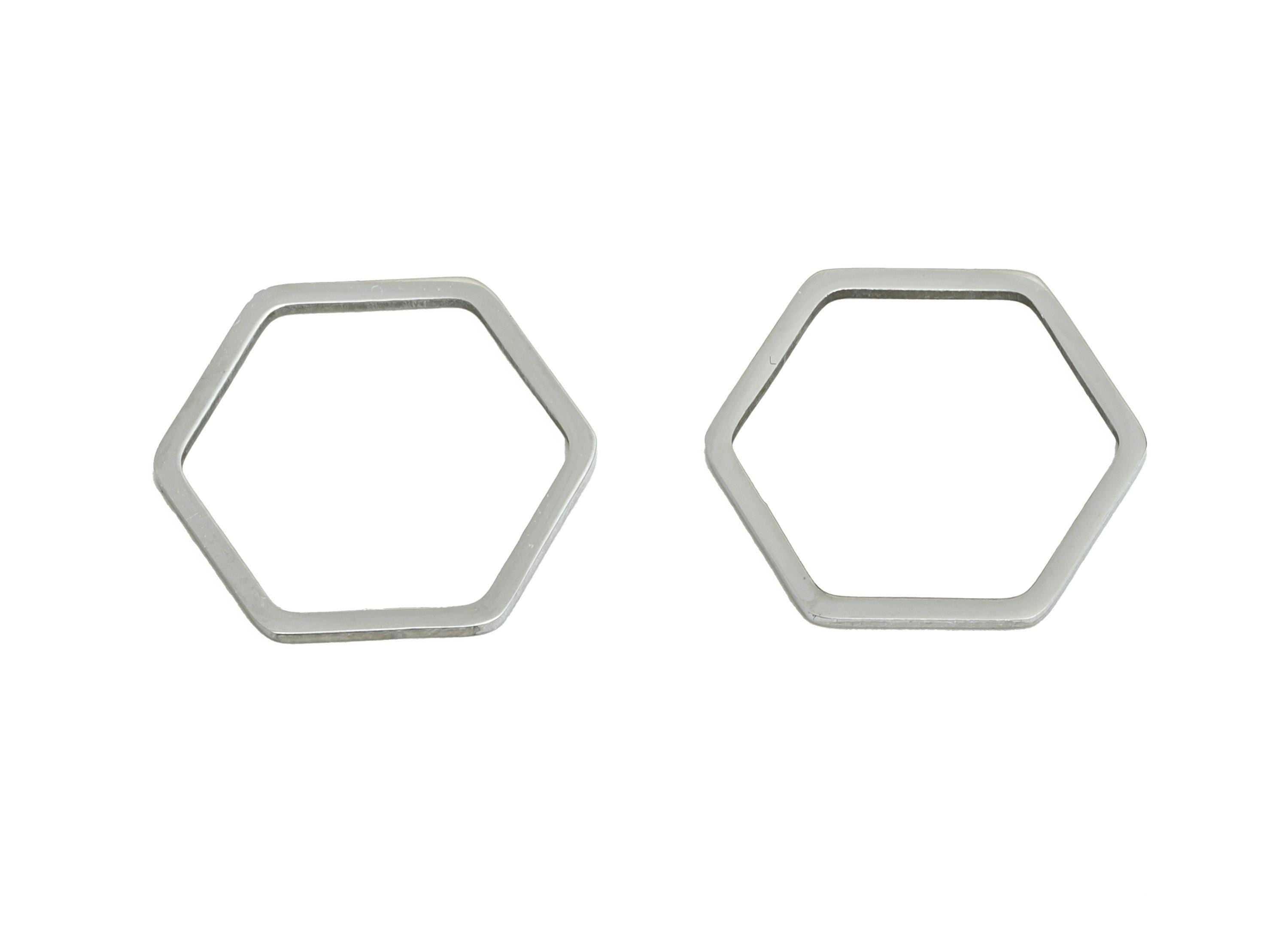 15mm Steel Hexagon Ring Earring Charm - Geometric Jewelry Connector for DIY Making - Lightweight Hollow Hexagon Charm -15x13.8x0.9mm -SS2682