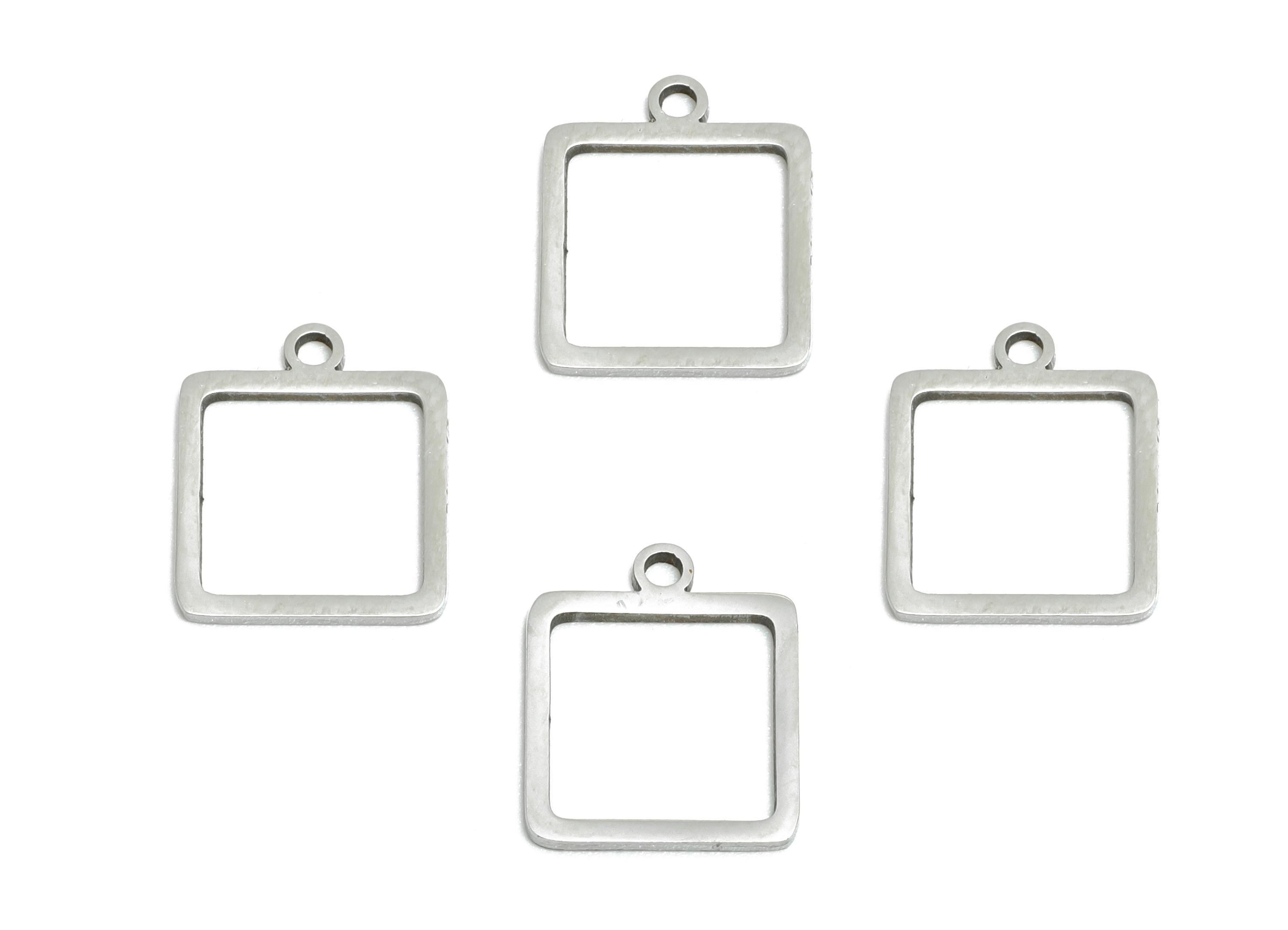 Steel Square Charm - Stainless Steel Geometric Jewelry - Metal Hollow Square Charm - DIY Bracelet Making Supplies - 11.8x9.8x0.98mm - SS2602 - DOMEDBAZAAR