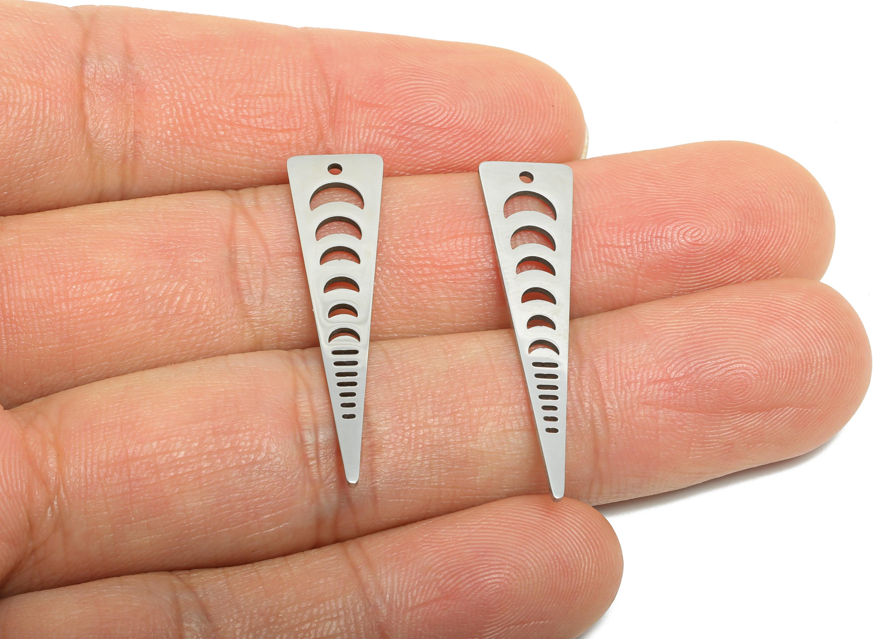 Lunar Phase Pendant - Stainless Steel Triangle Jewelry - Celestial Moon Jewelry Charm - DIY Jewelry Making Supplies - 35x8.6x0.98mm - SS2654 - DOMEDBAZAAR