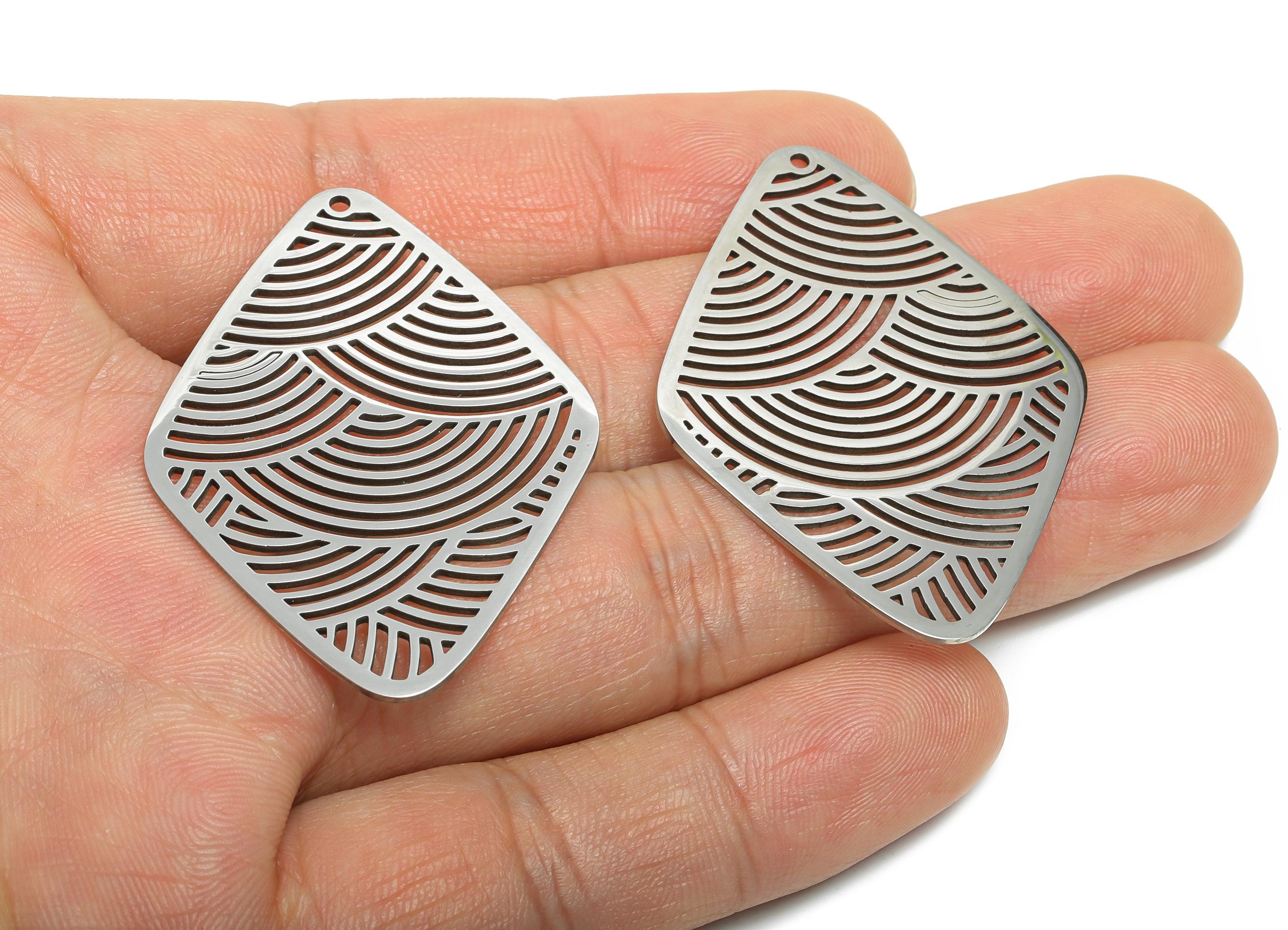 Steel Wave Pattern Pendant - Stainless Steel Charm - Modern Filigree Pendant for DIY Jewelry - Laser Cut Metal Jewelry - 45x33x0.98mm-SS2591 - DOMEDBAZAAR