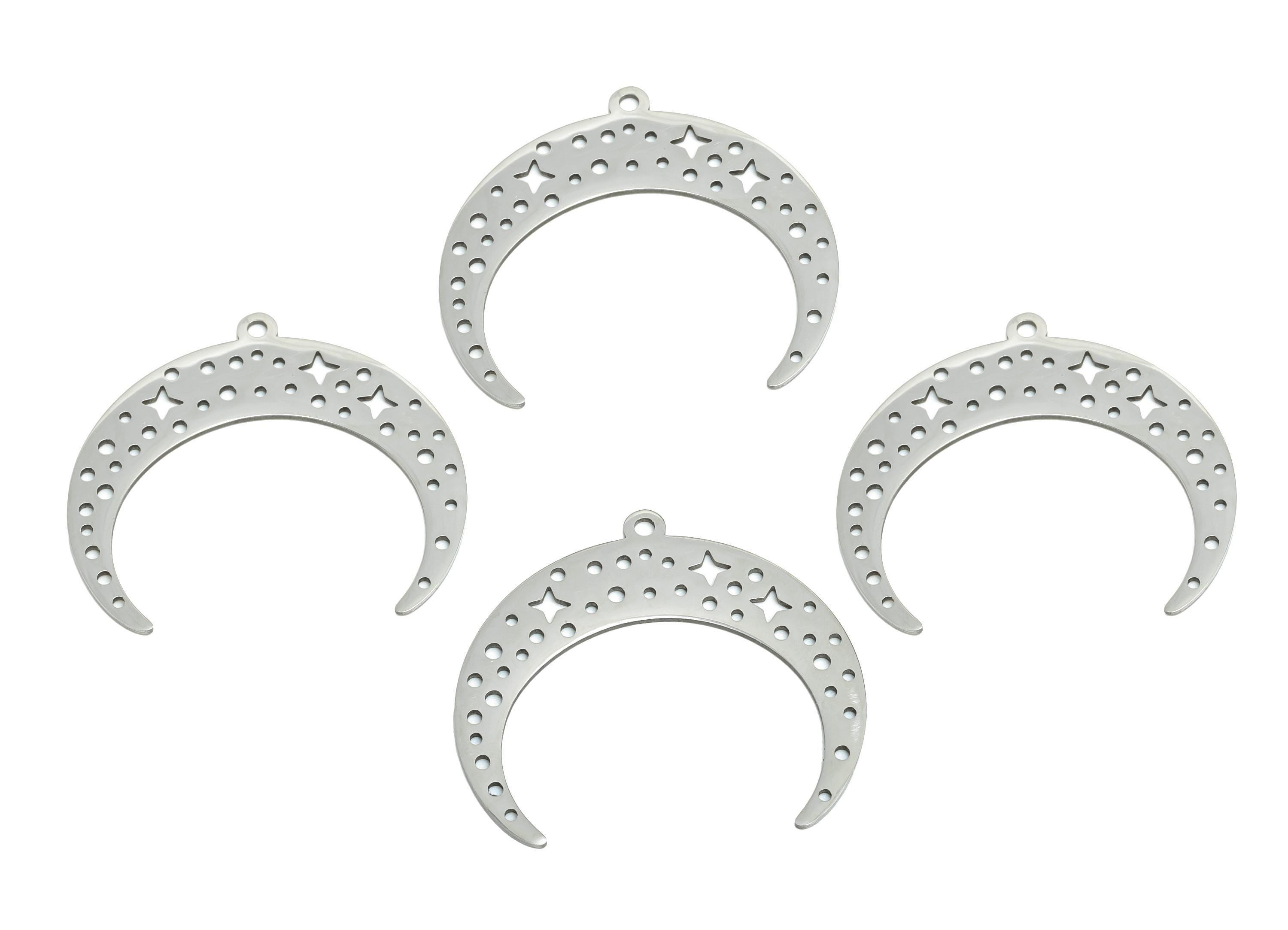 Stainless Steel Crescent Pendant - Star Jewelry Charm For Necklace - Steel Moon Necklace Charm -  Celestial Jewelry - 31x27x0.98mm - SS2594 - DOMEDBAZAAR