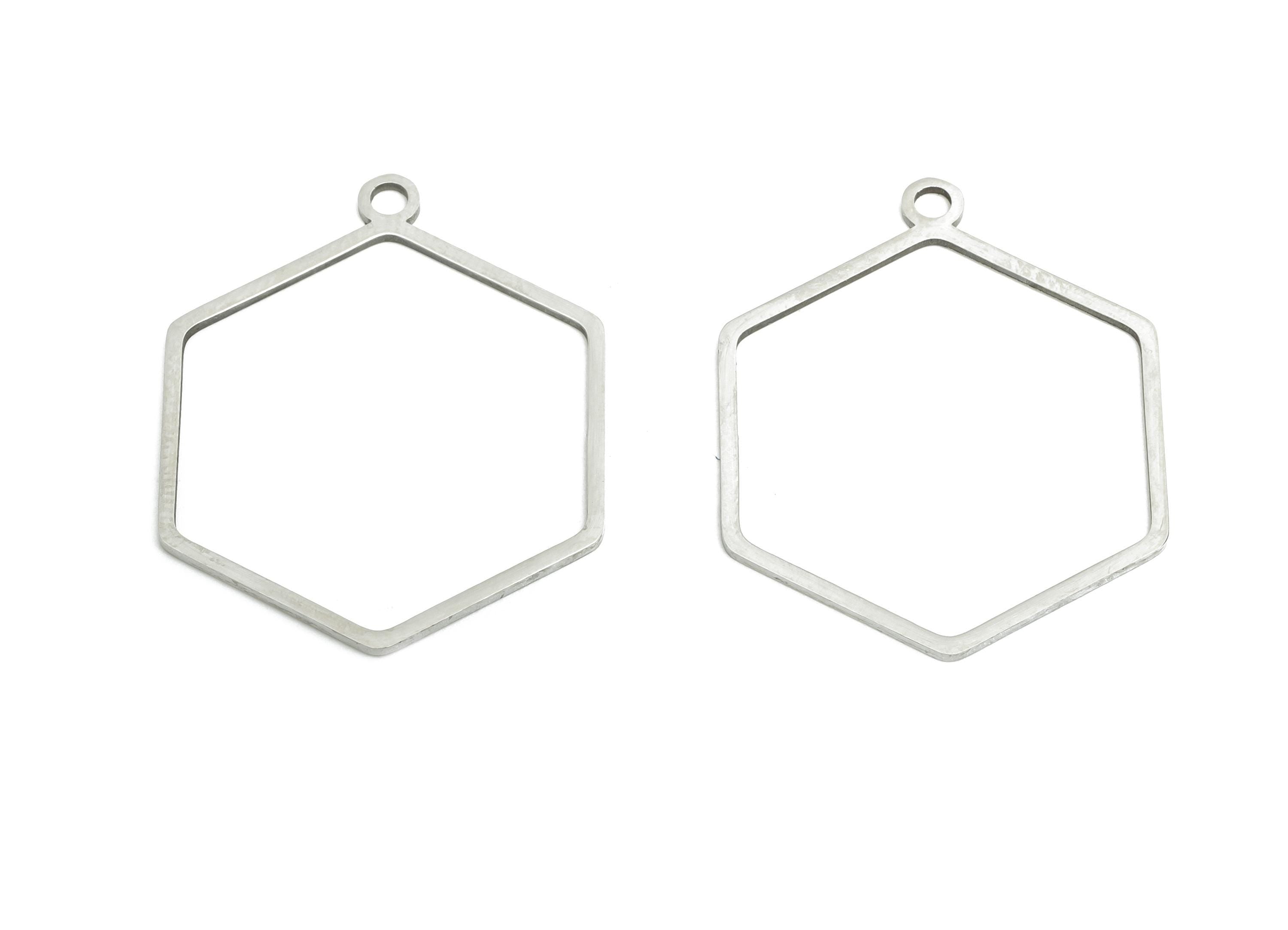 Steel Hexagon Earring Charm - Minimalist Honeycomb Frame for DIY Jewelry - High-Quality Stainless Steel Hexagon Charm - 27x21x0.9mm - SS2262 - DOMEDBAZAAR