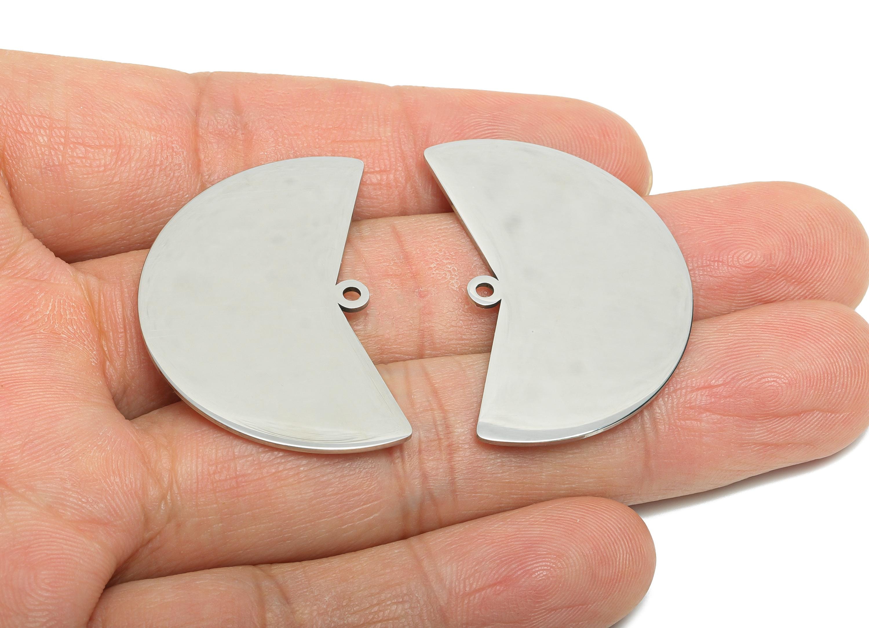 Steel Pie Slice Pendant - Minimalist Geometry Charm for DIY Jewelry - High-Quality Half Disc Stainless Steel Charm - 37x24x0.98mm - SS2338 - DOMEDBAZAAR