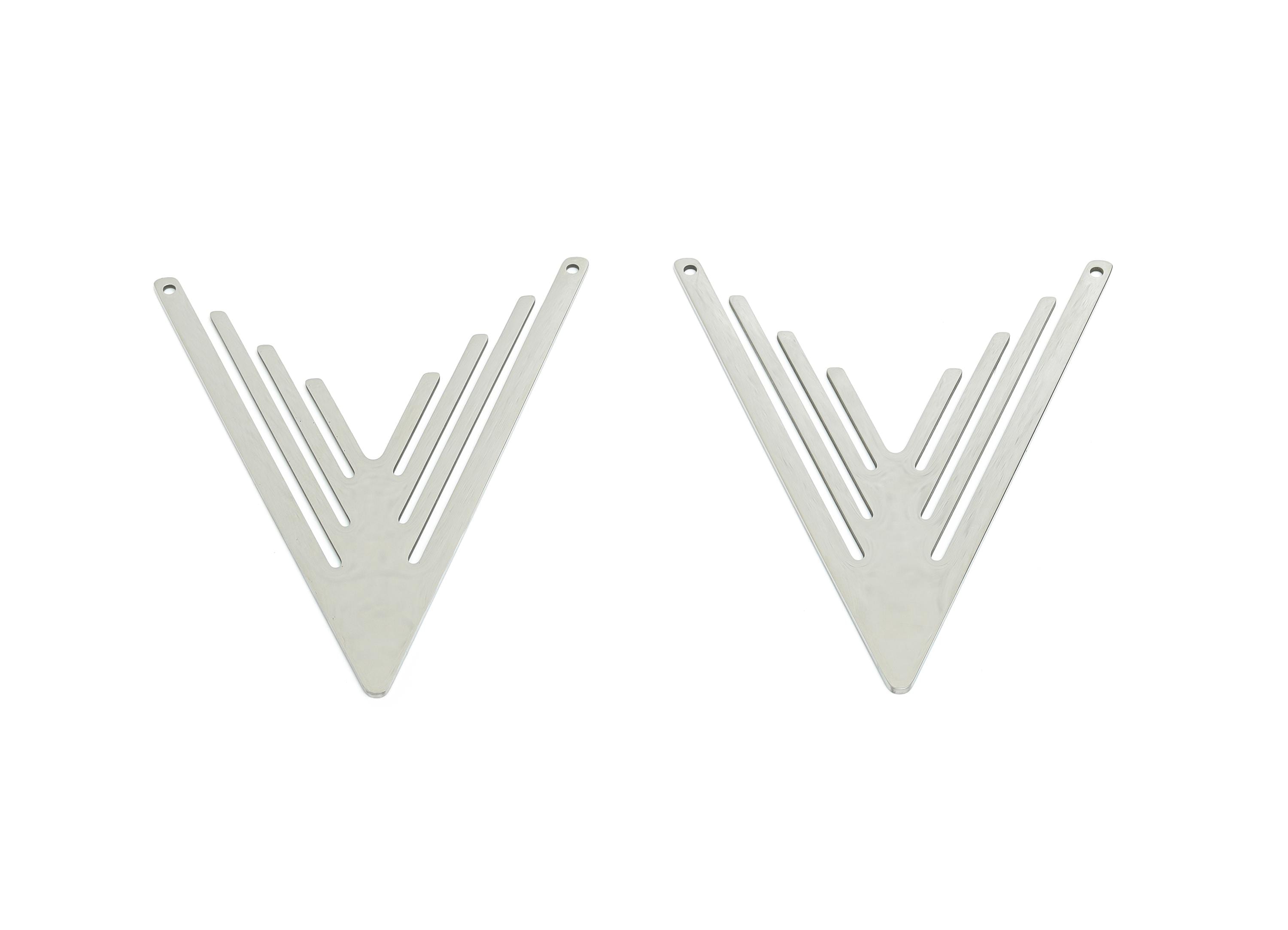 Steel Layered V Metal Connector - Modern Sleek Geometric Pendant for DIY Jewelry - Lightweight Jewelry Making Supply - 57x47x0.98mm - SS2517 - DOMEDBAZAAR