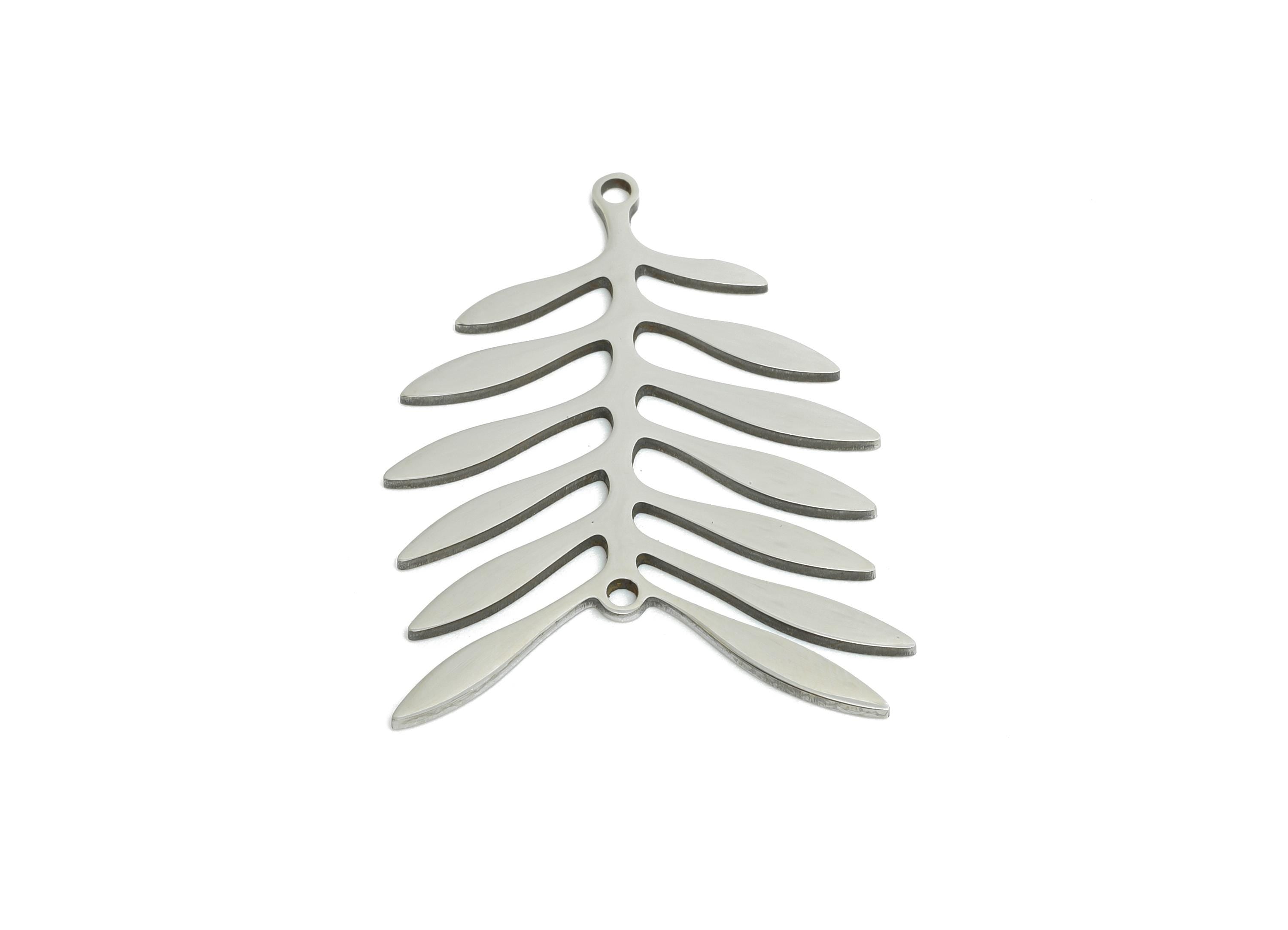 Steel Leaf Connector - Steel Olive Branch Charm - Stainless Steel Fern or Palm Leaf Connector - Minimalist Jewelry - 29x23x0.98mm - SS2525 - DOMEDBAZAAR