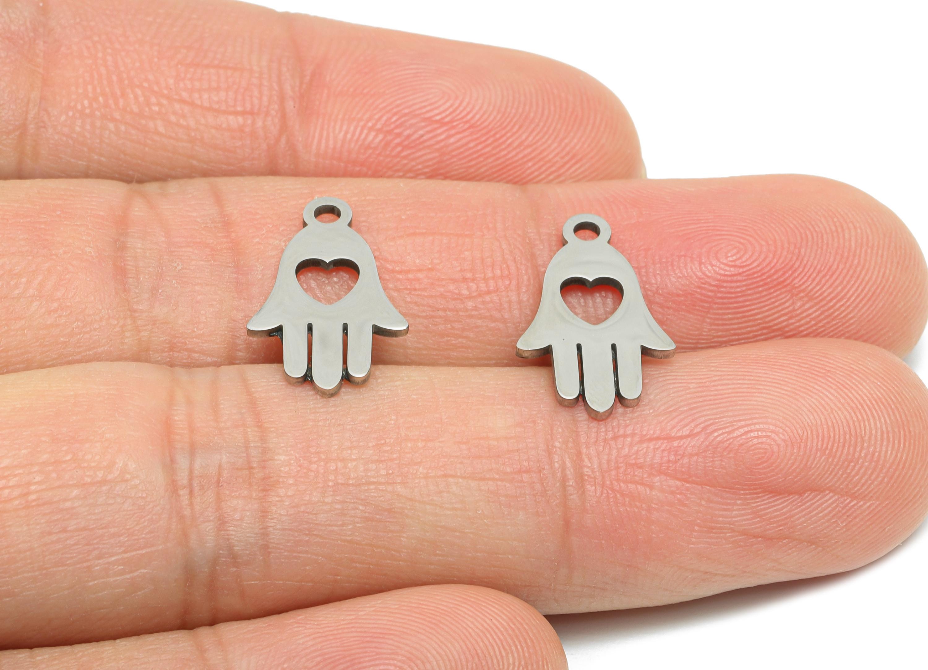 Stainless Steel Hamsa Hand Pendant - Vintage Hollow Heart Charm for DIY Jewelry - Heart Cutout Charm - Good Luck Charm - 17x10x0.98mm-SS2378 - DOMEDBAZAAR
