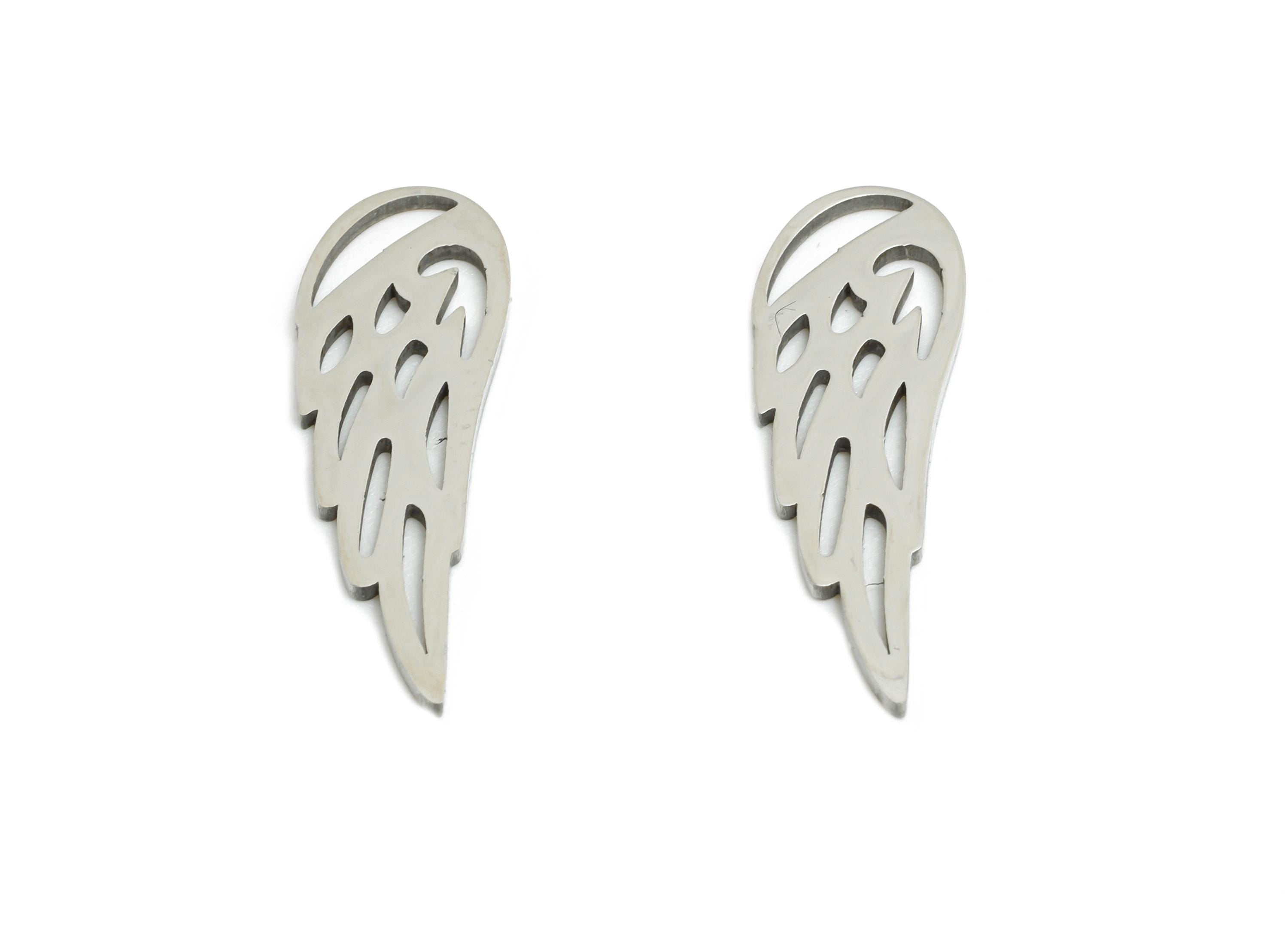 Stainless Steel Angel Wing Charm - Modern Silver Wing Pendant for DIY Jewelry - Laser cut Lightweight Jewelry Making - 19x6.8x0.98mm -SS2366 - DOMEDBAZAAR