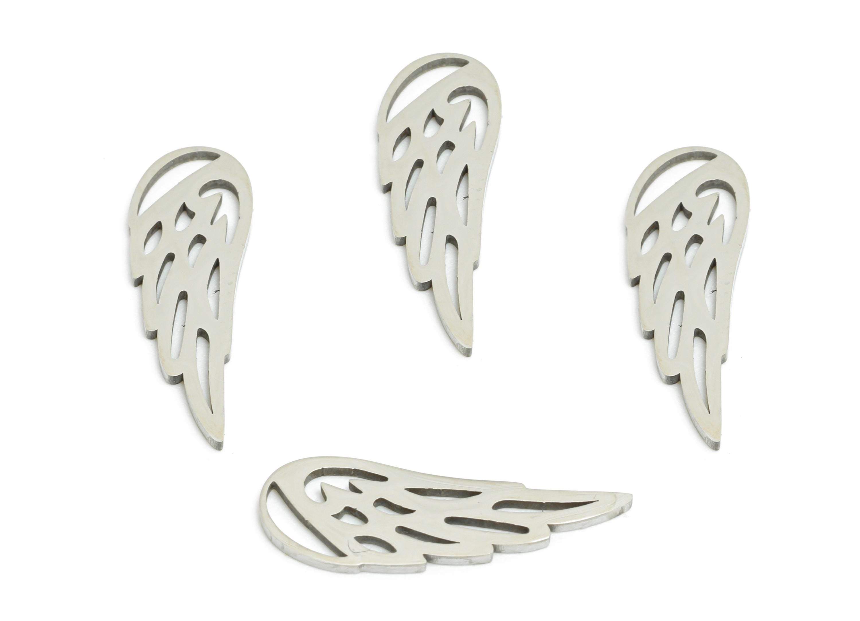 Stainless Steel Angel Wing Charm - Modern Silver Wing Pendant for DIY Jewelry - Laser cut Lightweight Jewelry Making - 19x6.8x0.98mm -SS2366 - DOMEDBAZAAR