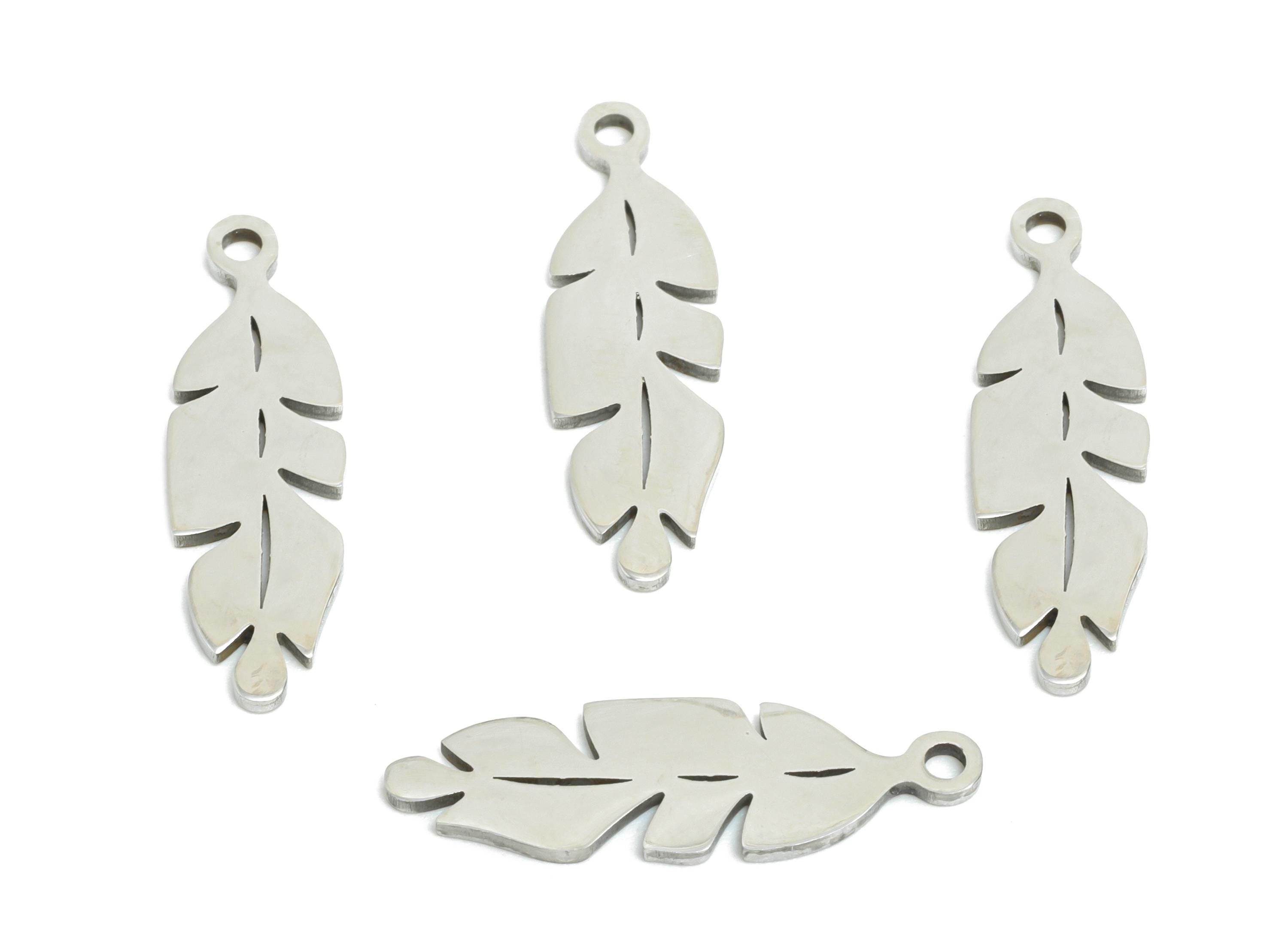 Steel Feather Earring Charm - Stainless Steel Tribal Feather Charm - Symbol of Freedom & Growth - Nature Inspired - 19.78x6x0.98mm - SS2369 - DOMEDBAZAAR