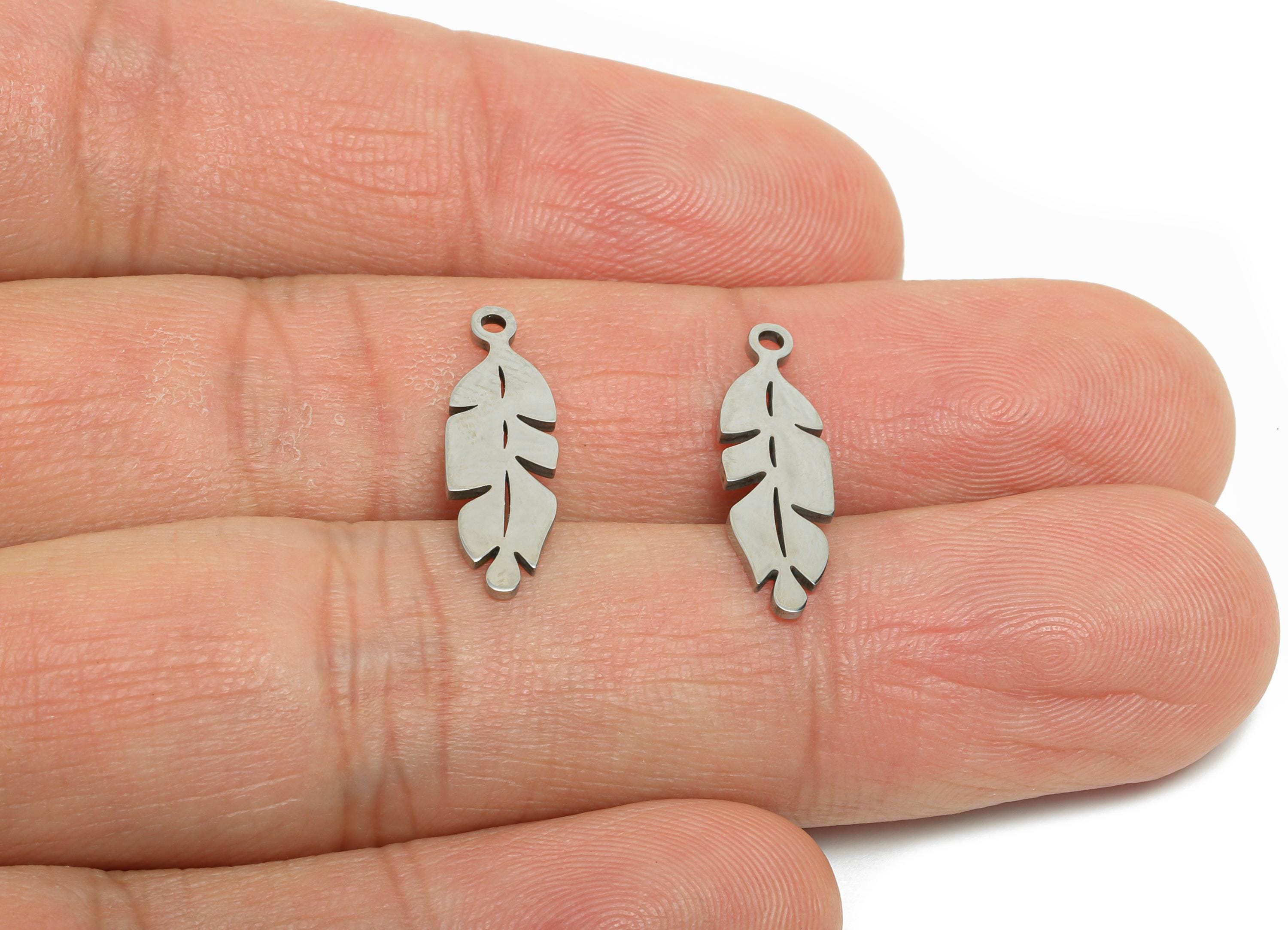 Steel Feather Earring Charm - Stainless Steel Tribal Feather Charm - Symbol of Freedom & Growth - Nature Inspired - 19.78x6x0.98mm - SS2369 - DOMEDBAZAAR