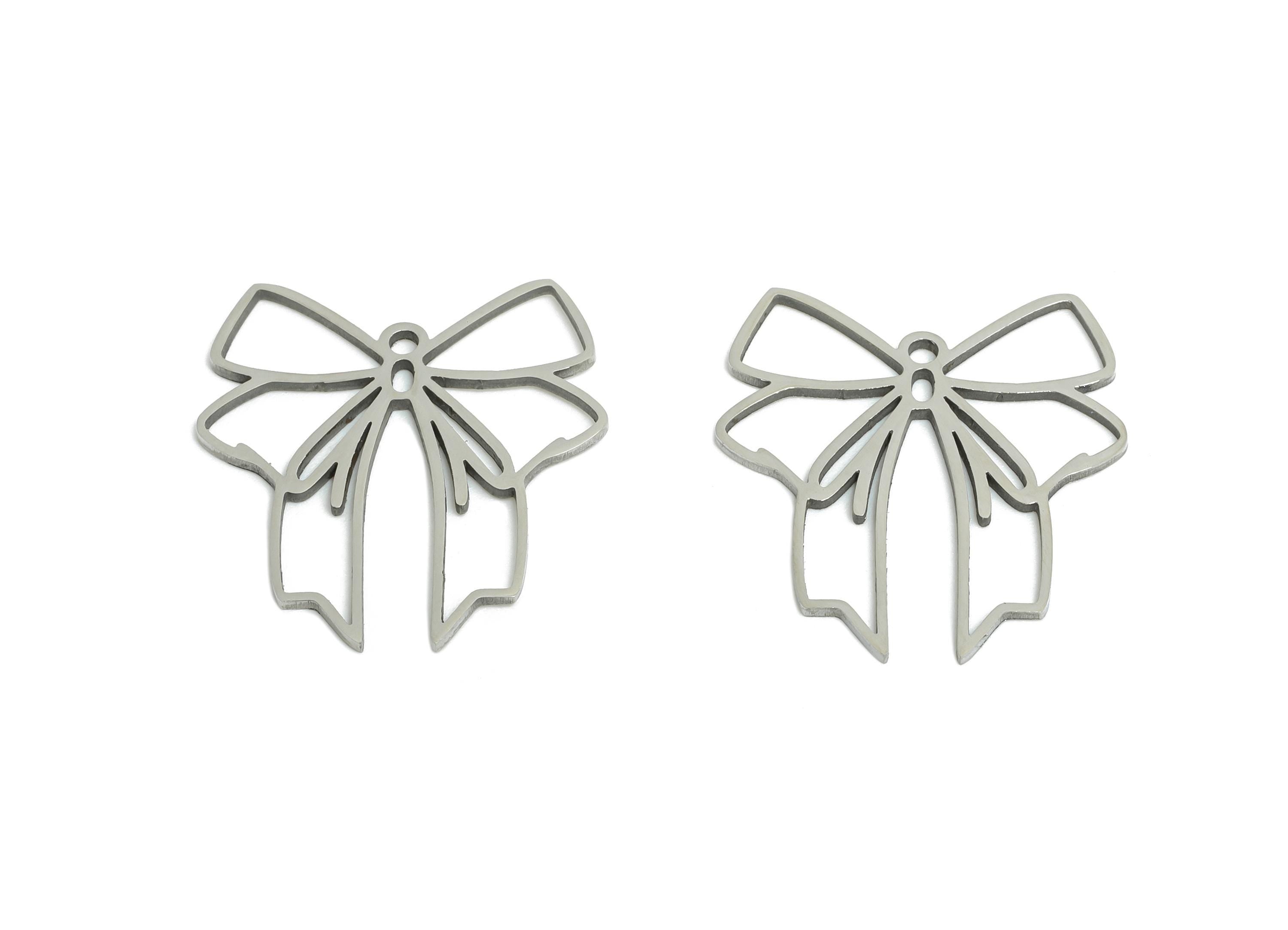 Stainless Steel Bow Charm - Simple Hollow Bow Pendant for DIY Jewelry - Bow Laser cut Charm - Good Luck Jewelry - 19.67x18.2x0.98mm - SS2522 - DOMEDBAZAAR